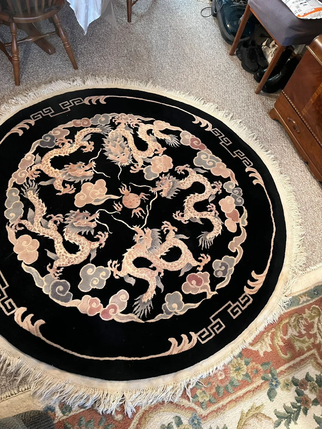 Stunning imperial hand knotted 5 dragon vintage rug - photo 3