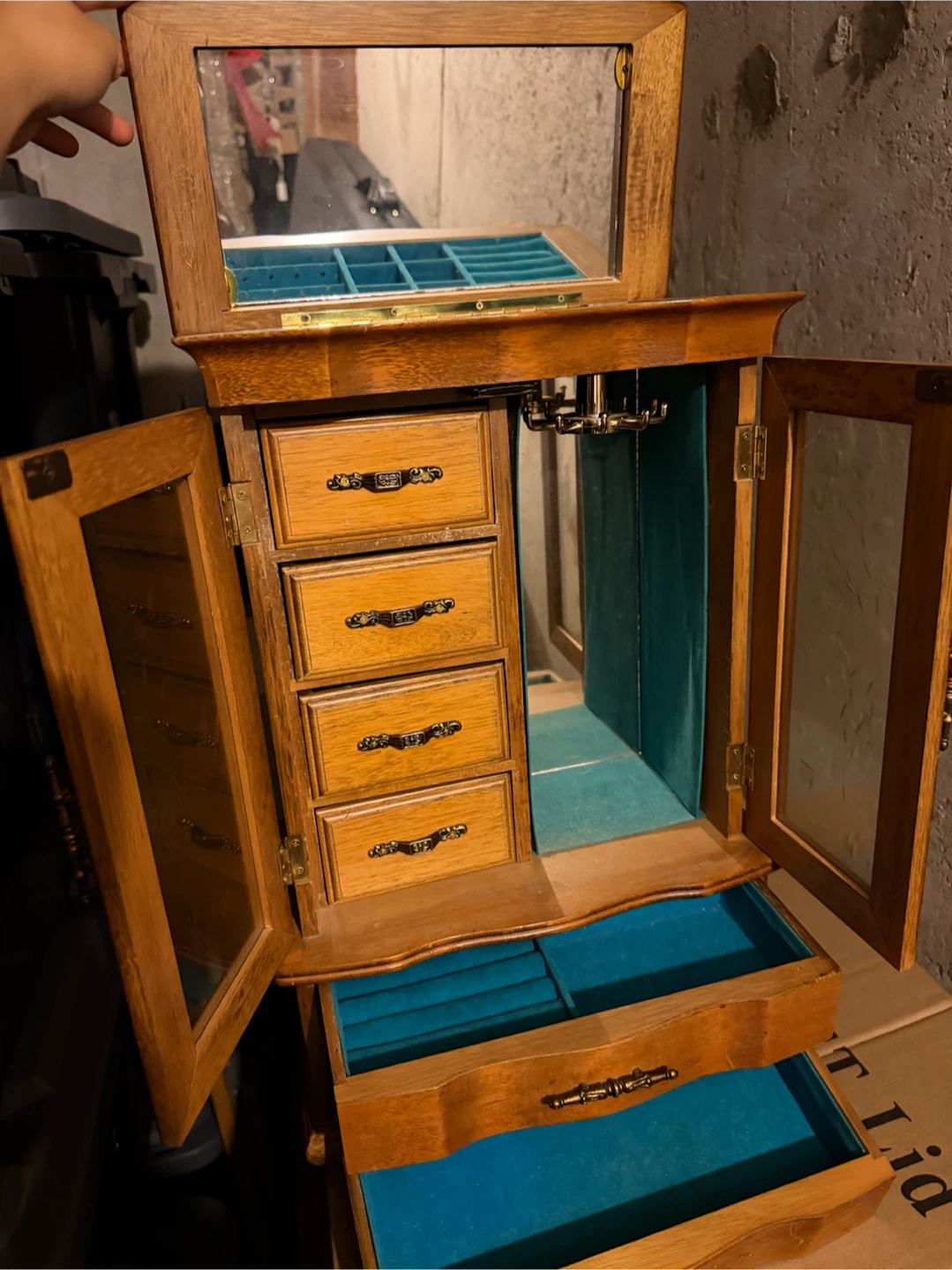 Wooden Jewelry Armoire with Mirror