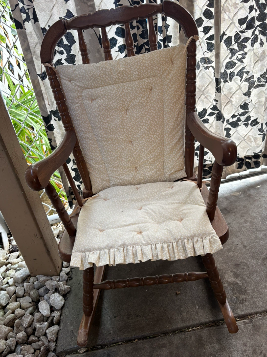 Vintage mid c kids Wooden Spindle Rocking Chair with Cushion