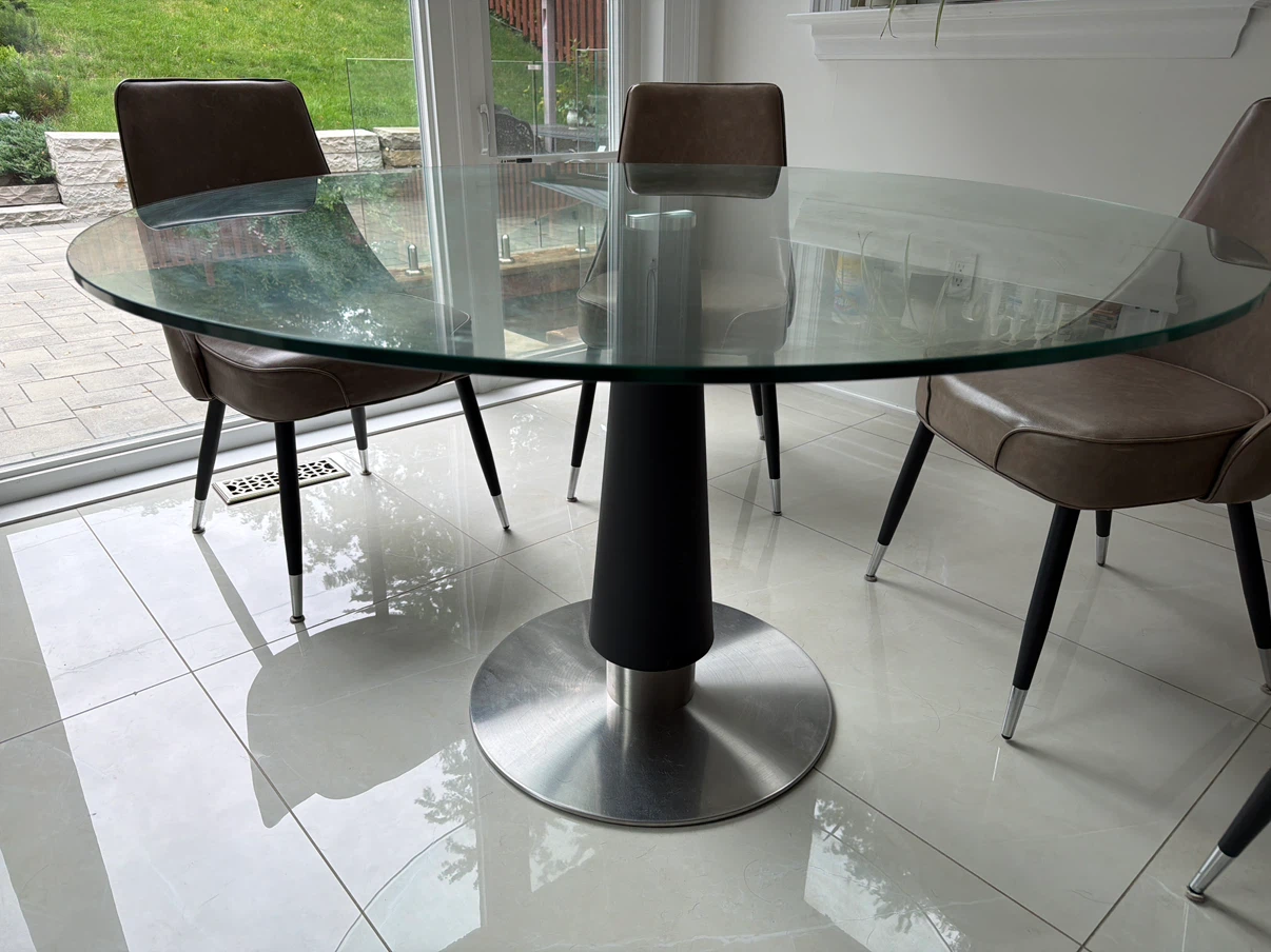 Round Glass Dining Table with Metal Base - photo 2