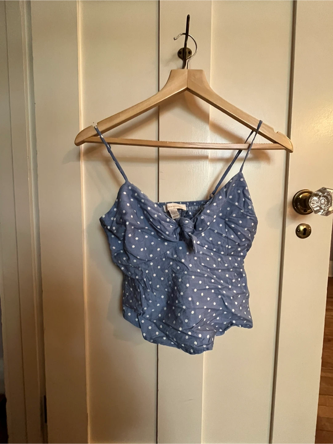 Blue Polka Dot Tie-Front Cami