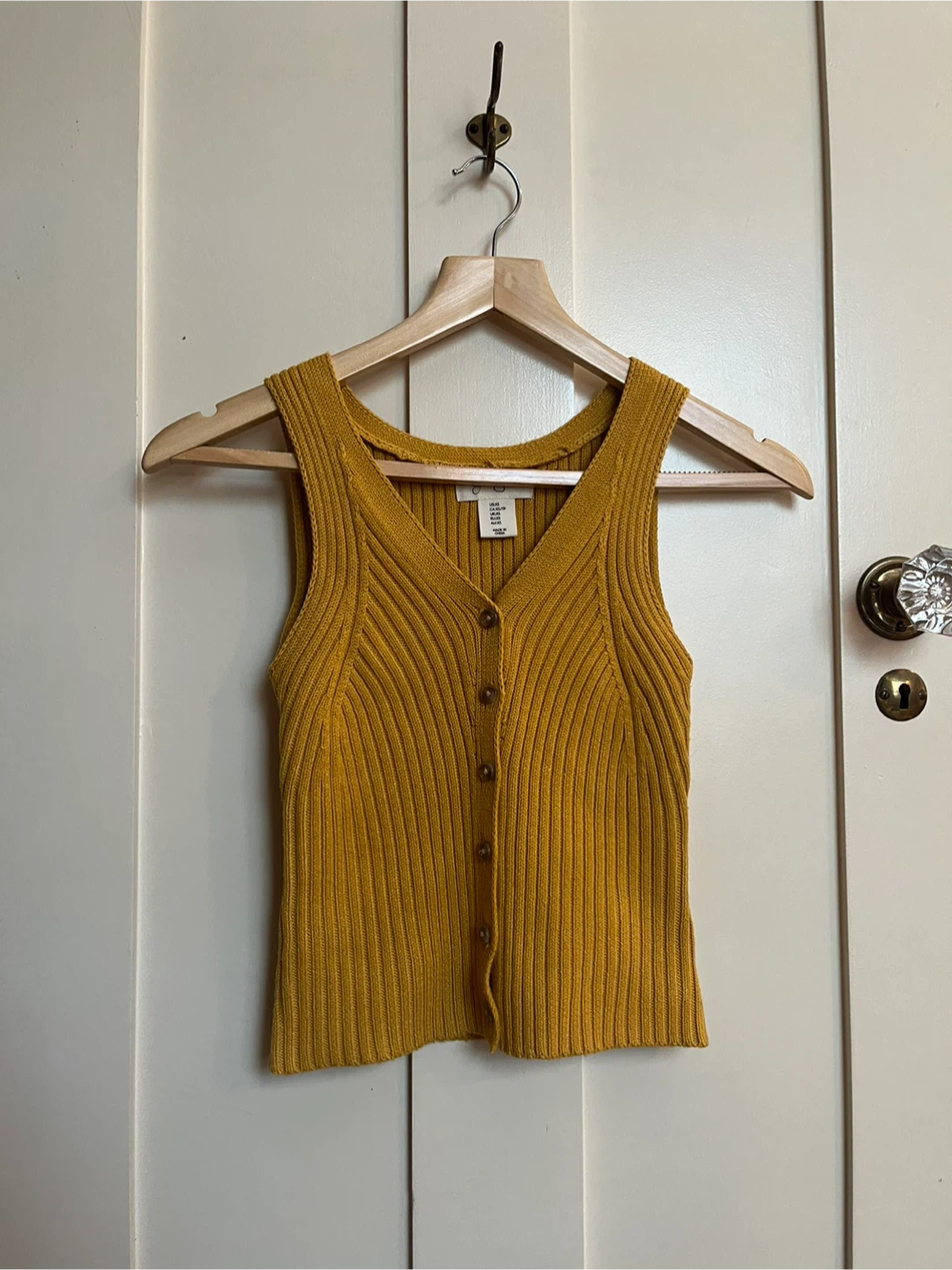 Yellow Ribbed Button-Down Tank