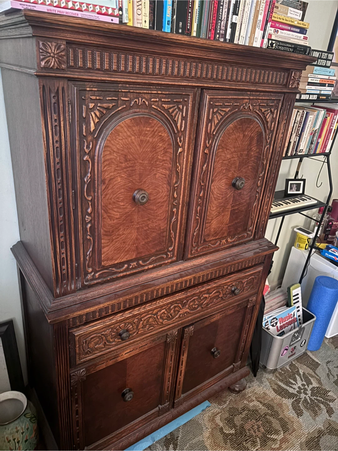 Vintage Ornate Wooden Media Cabinet - photo 2
