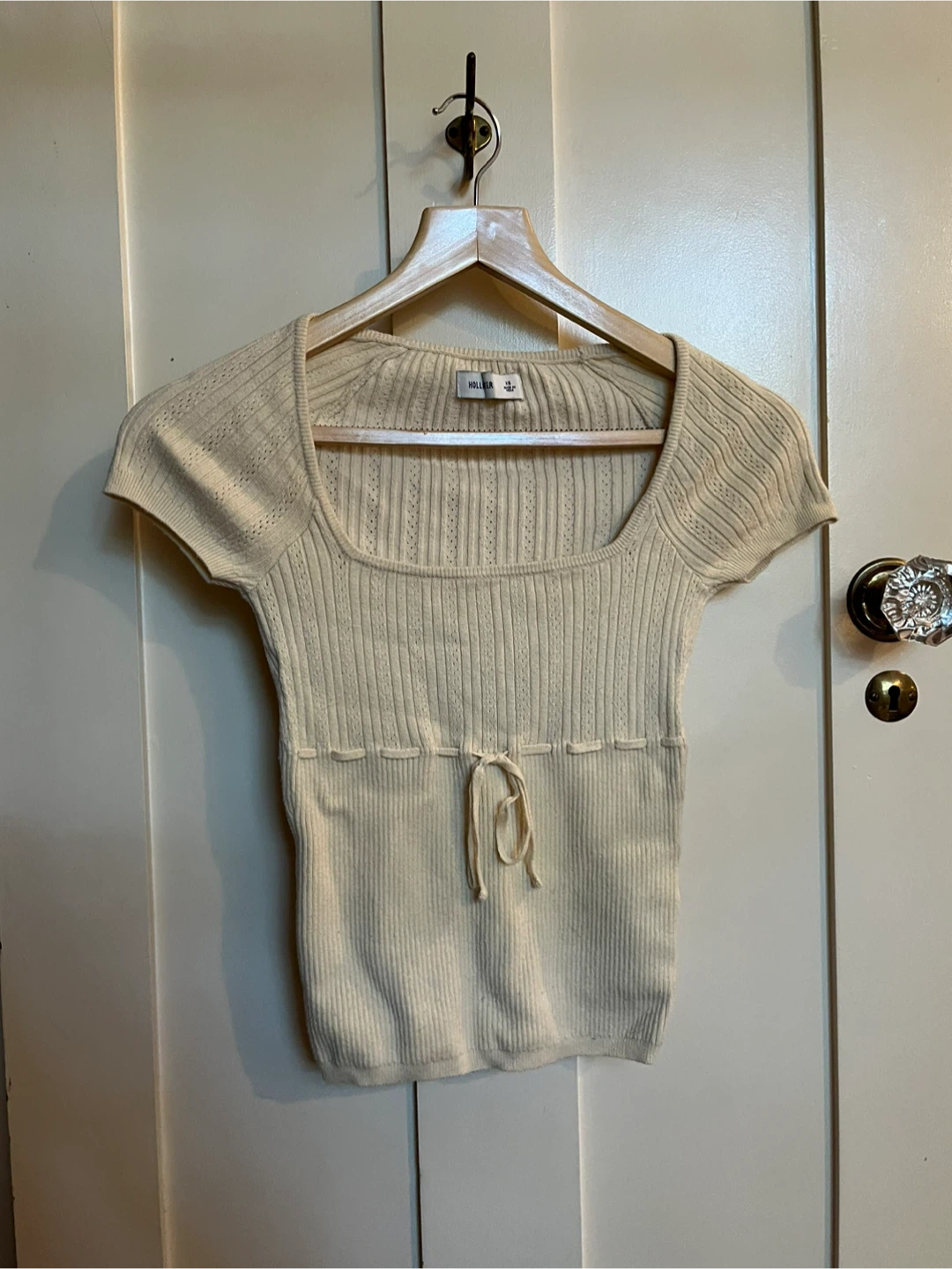 Hollister Cream Ribbed Short-Sleeve Top