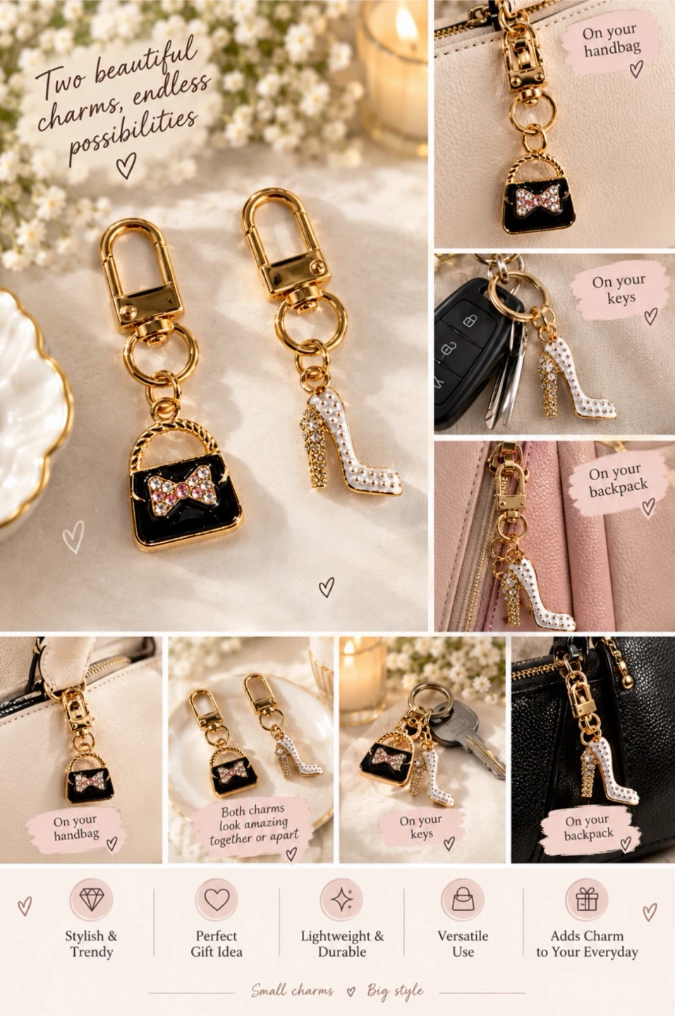 Set of Two Designer-Style Handbag and High-Heel Charms - photo 2