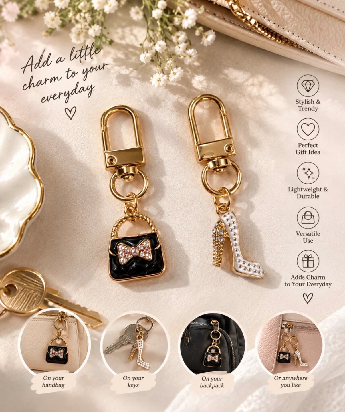 Set of Two Designer-Style Handbag and High-Heel Charms