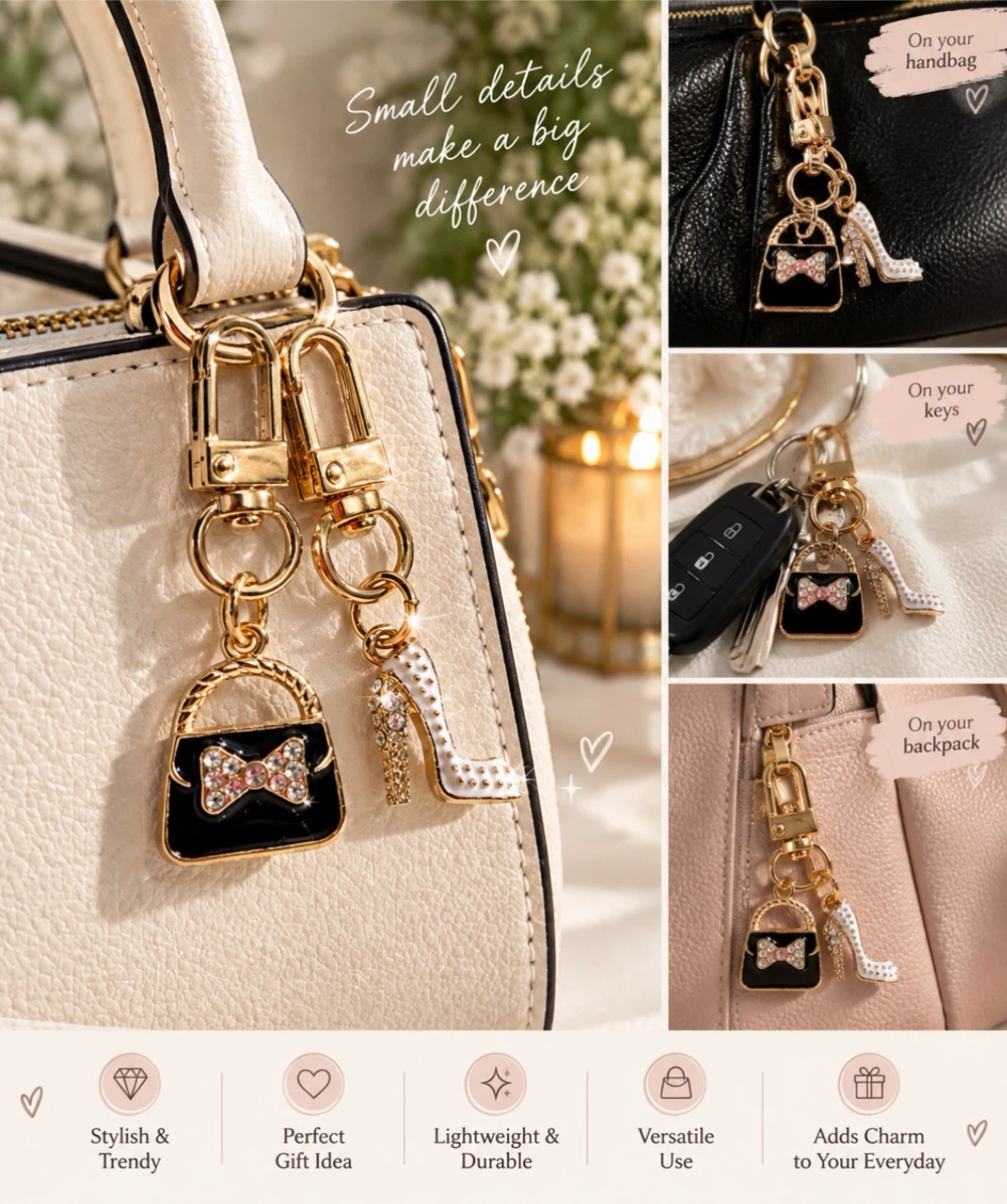 Set of Two Designer-Style Handbag and High-Heel Charms - photo 3
