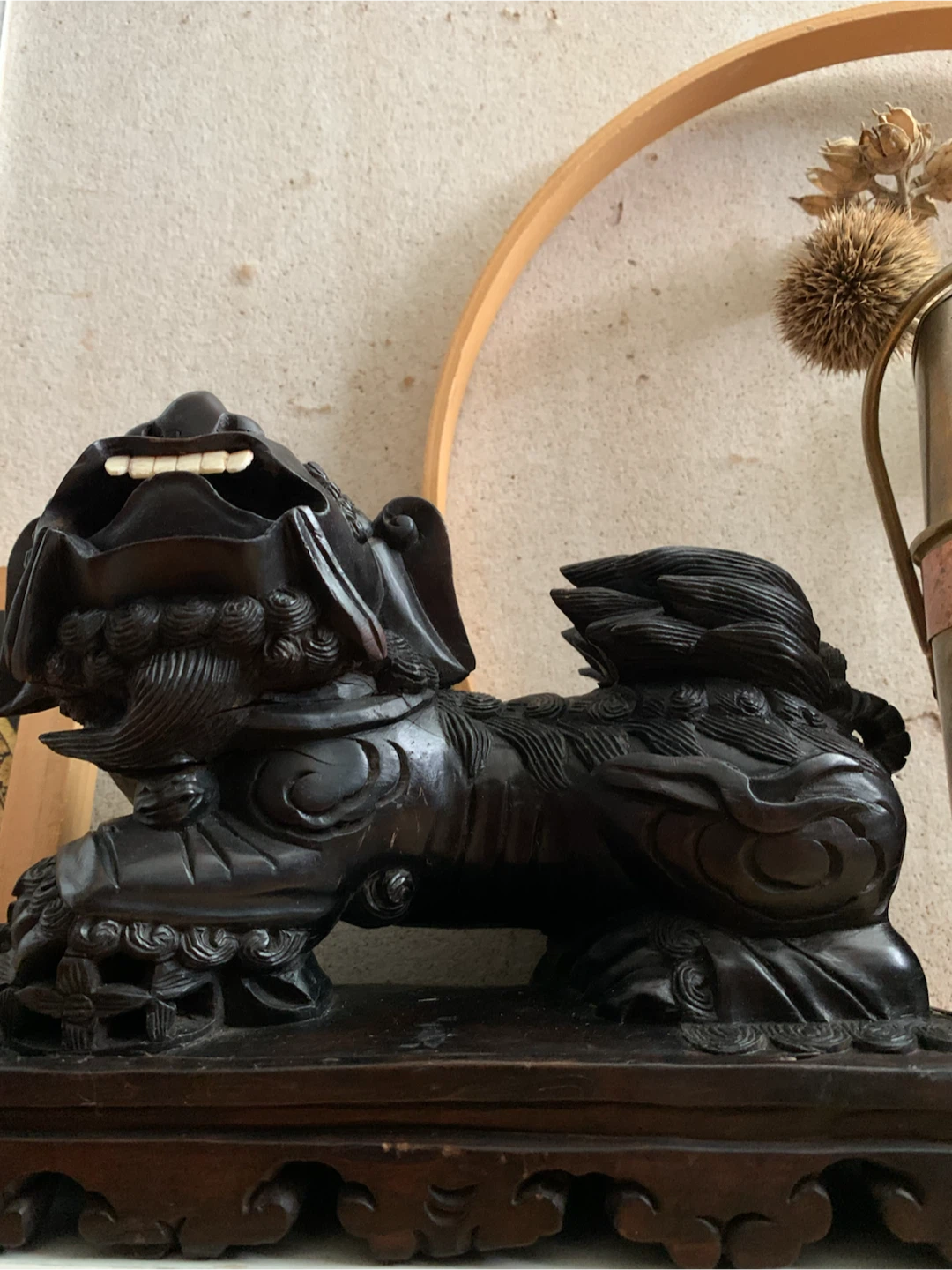 Vintage Hand-Carved Wooden Guardian Lion Sculpture - photo 3