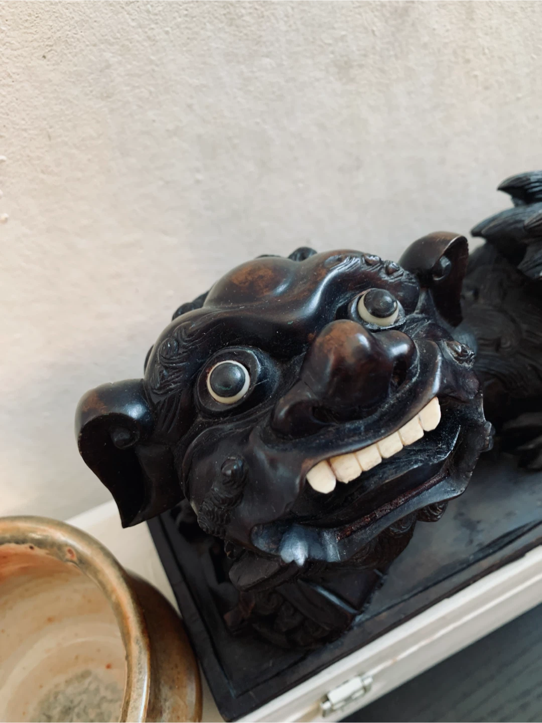 Vintage Hand-Carved Wooden Guardian Lion Sculpture - photo 4