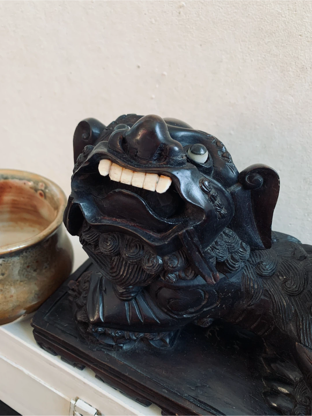 Vintage Hand-Carved Wooden Guardian Lion Sculpture - photo 5