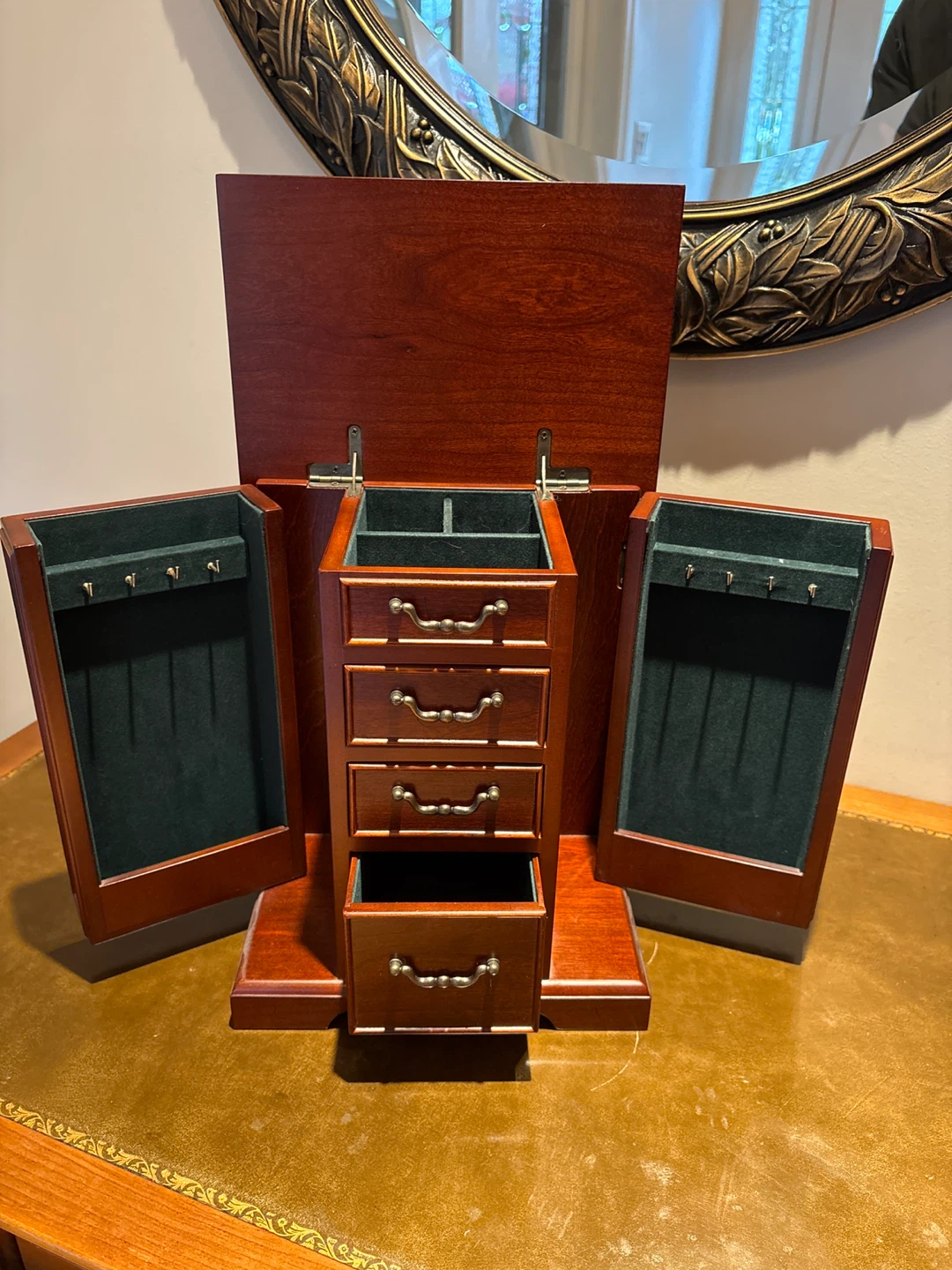 Wooden Jewelry Box with Drawers and Side Panels