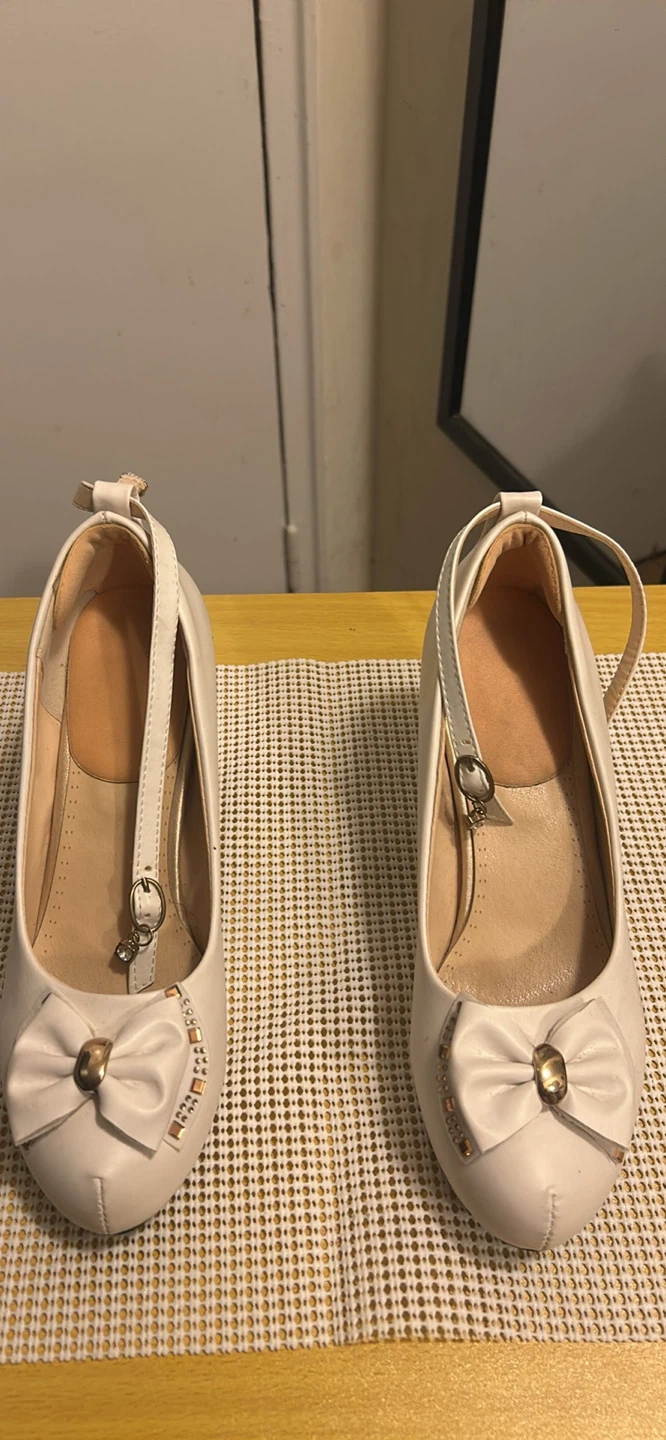 White Ankle Strap Bow Heels Size 41