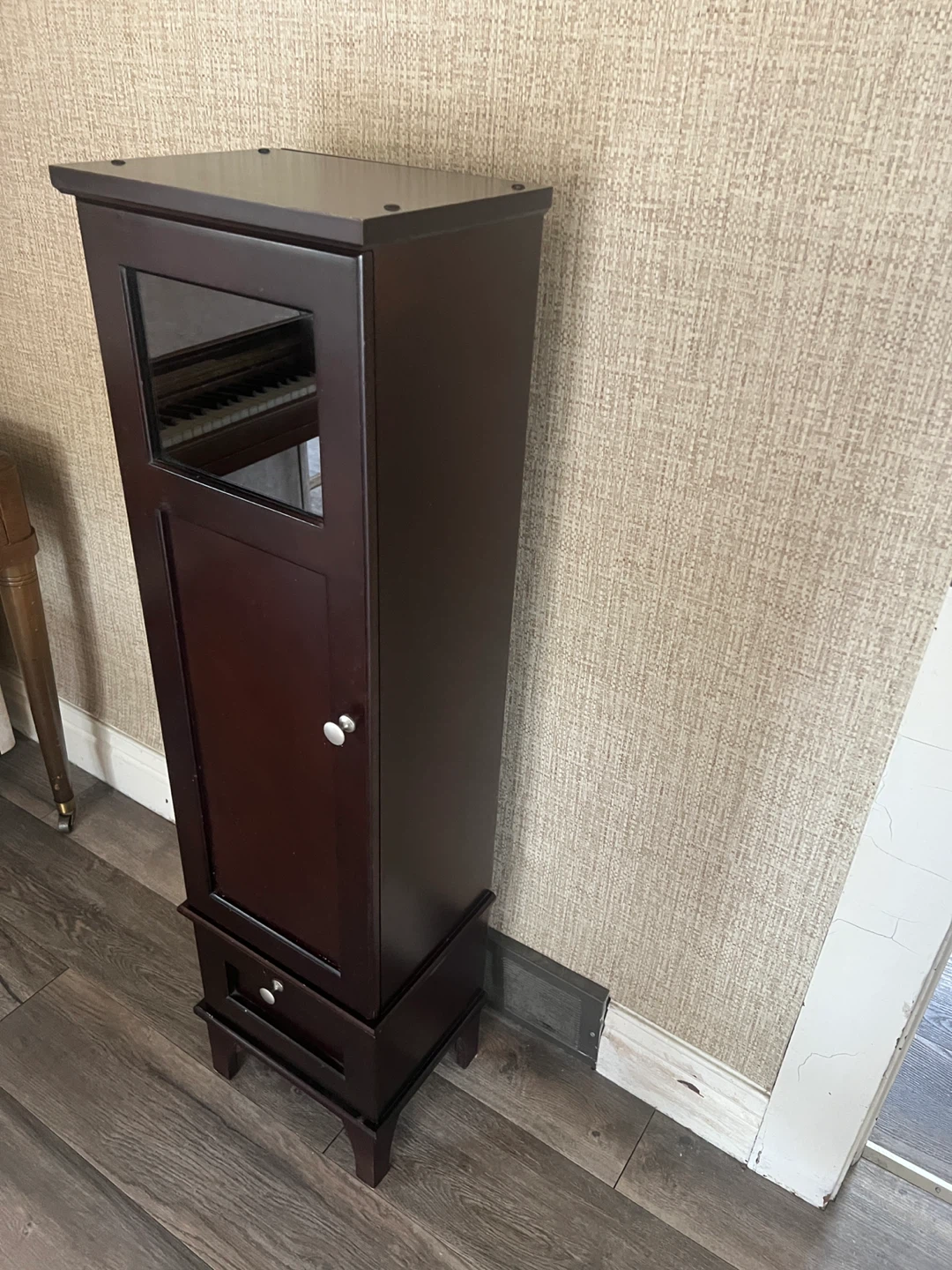 Tall Narrow Storage Cabinet with Glass Door & Drawer - photo 3