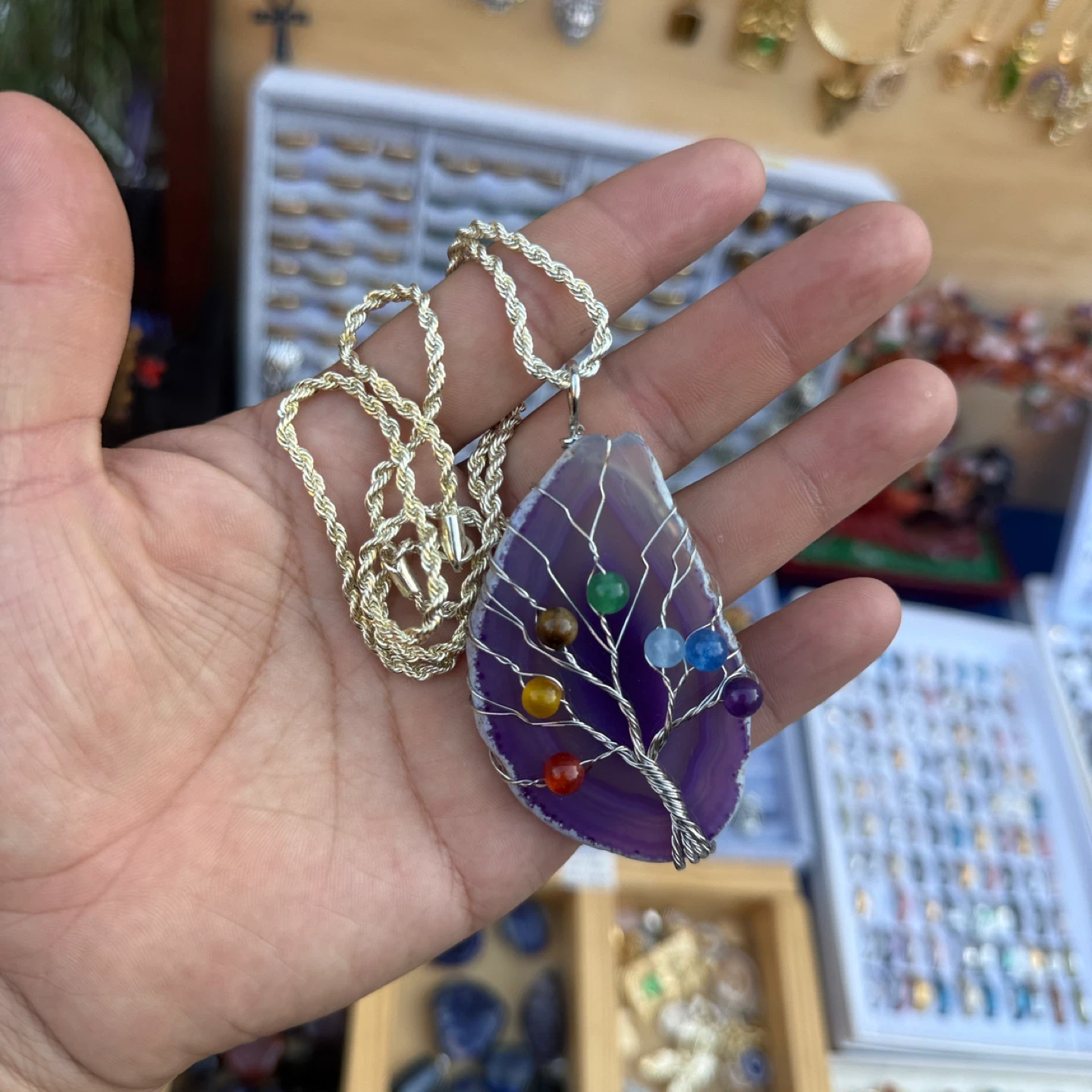 Purple Agate Tree of Life Pendant Necklace - photo 3
