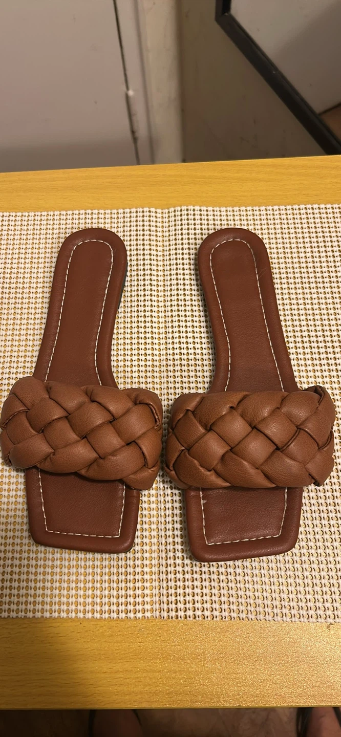 Brown Braided Slide Sandals Size 37