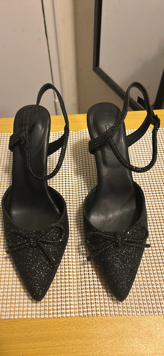 Ardene Black Glitter Heeled Sandals