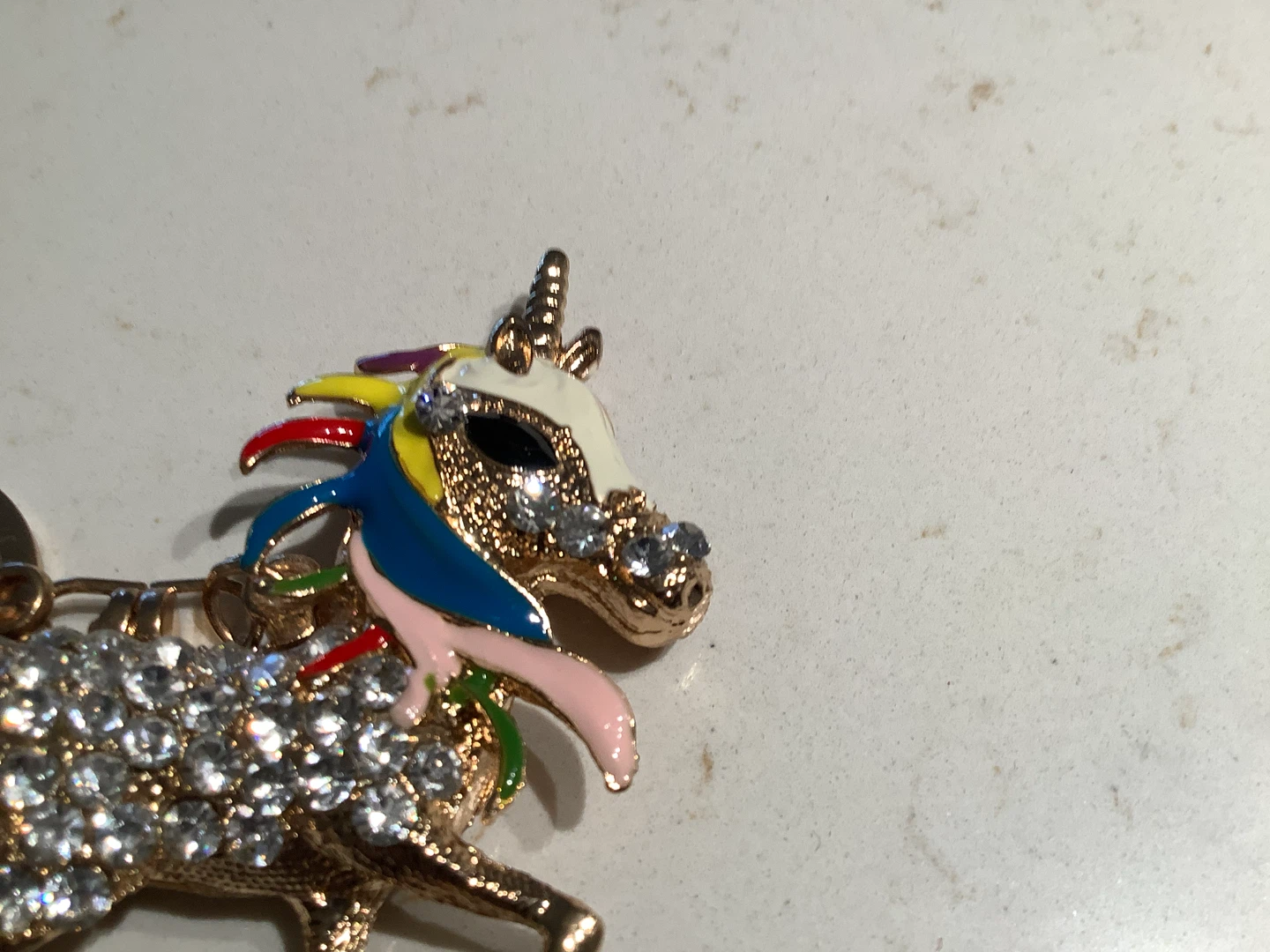 Gold Toned Unicorn Key Chain Enamel & Rhinestones 🐞 - photo 2
