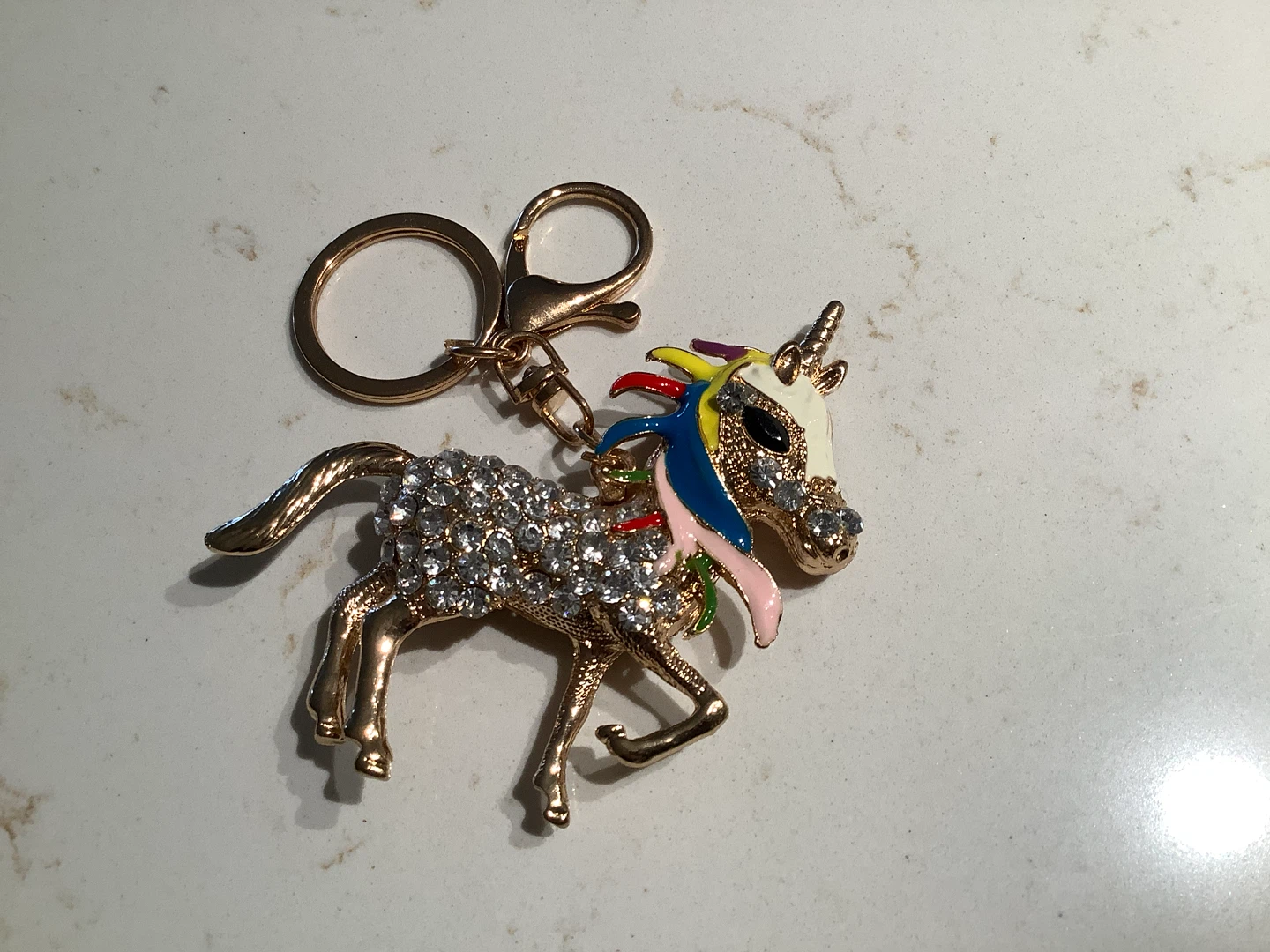 Gold Toned Unicorn Key Chain Enamel & Rhinestones 🐞 - photo 3