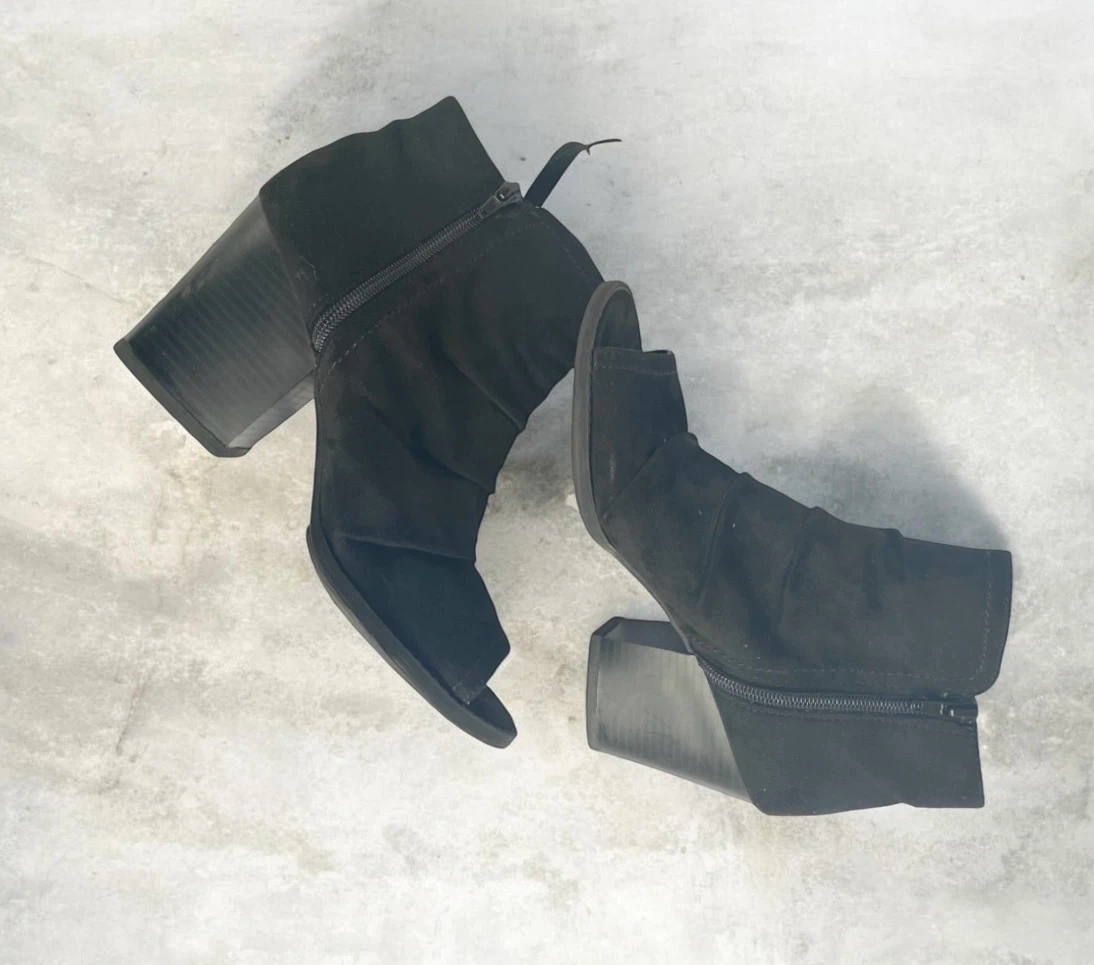 Black Suede Peep-Toe Ankle Boots