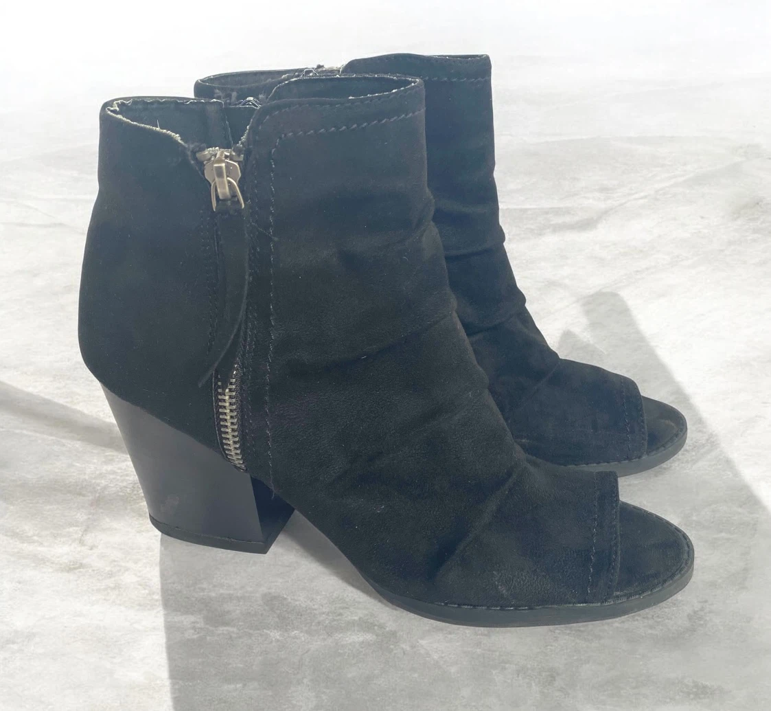 Black Suede Peep-Toe Ankle Boots - photo 2