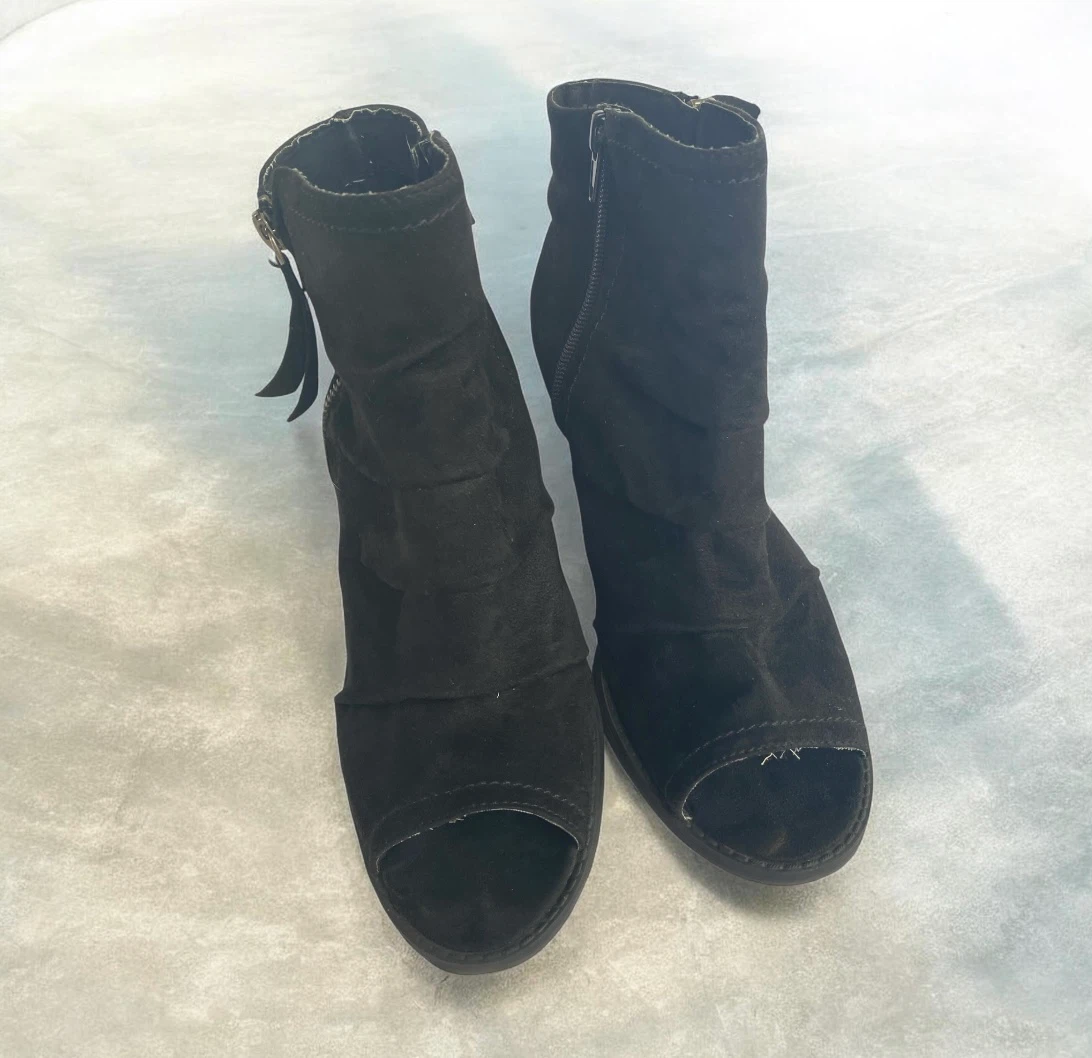 Black Suede Peep-Toe Ankle Boots - photo 3