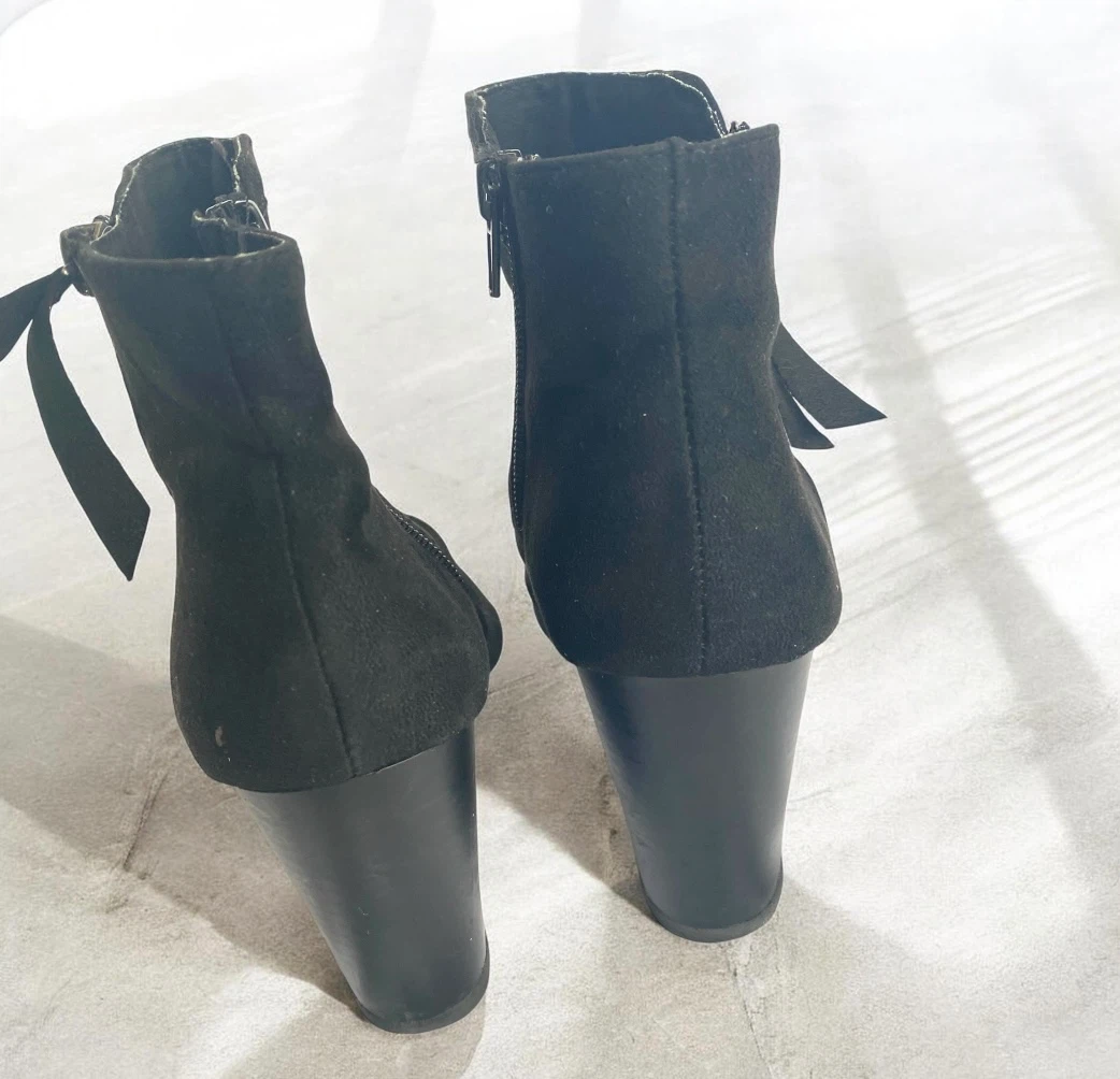 Black Suede Peep-Toe Ankle Boots - photo 4
