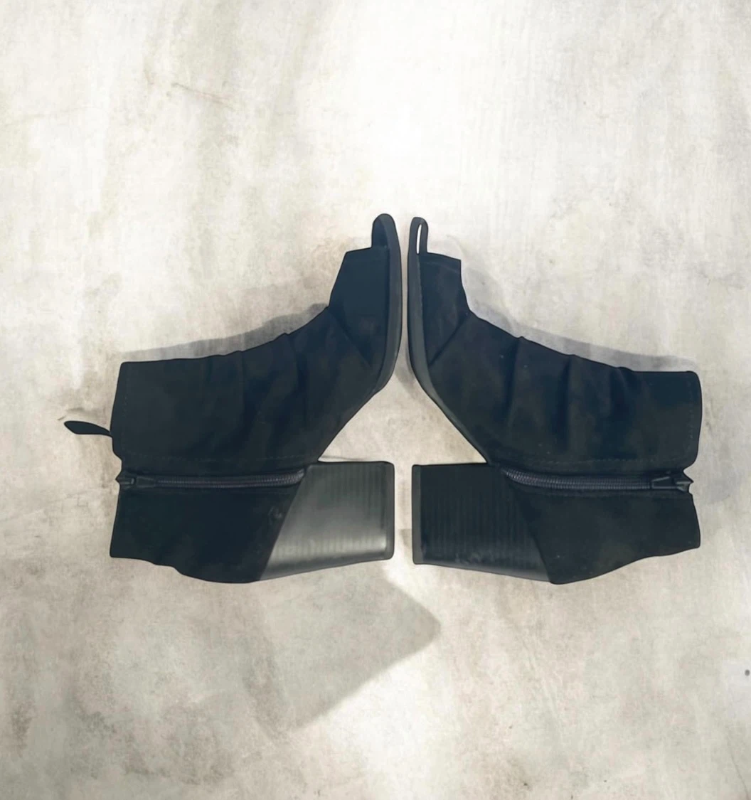 Black Suede Peep-Toe Ankle Boots - photo 5