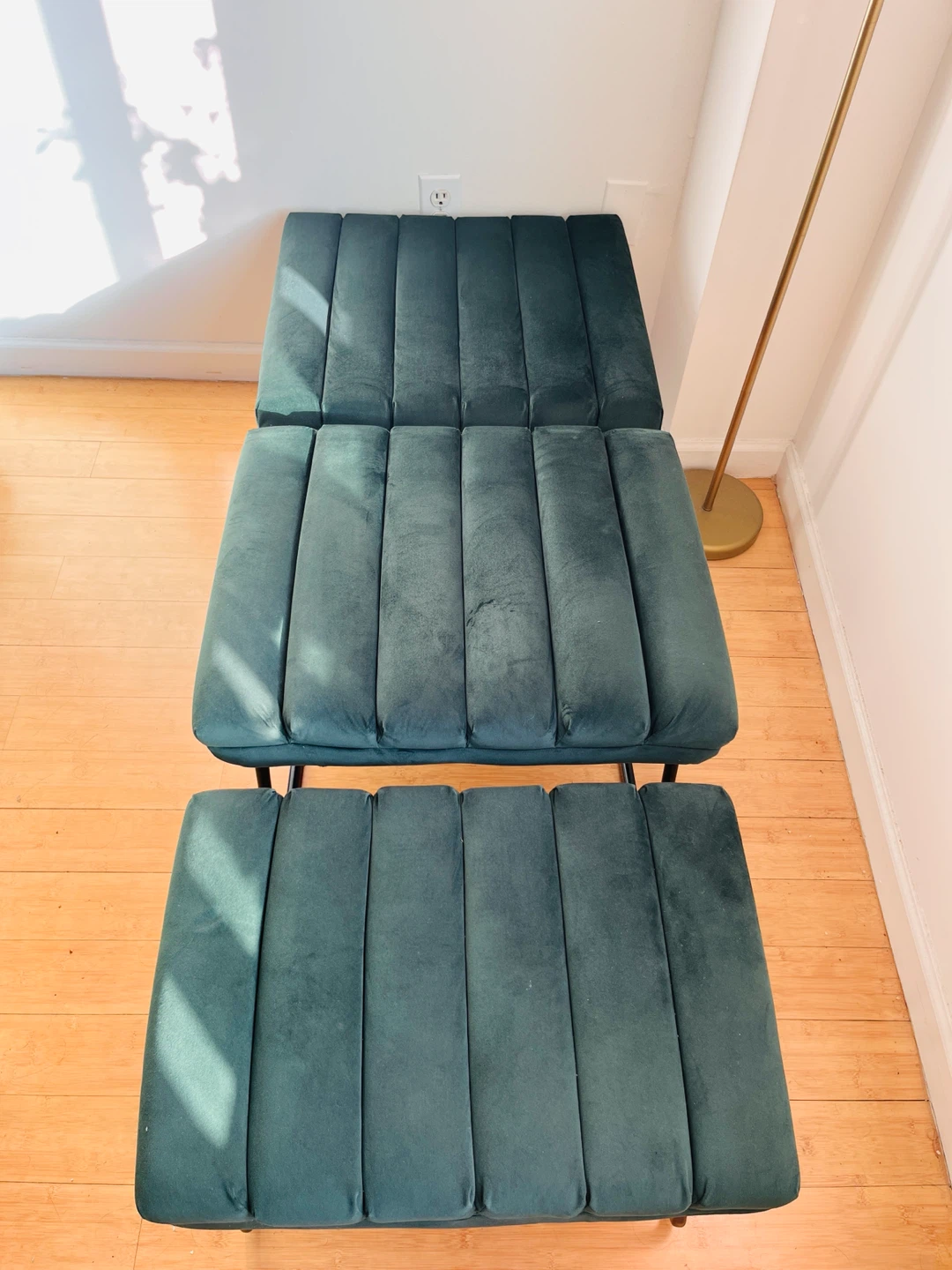 Dark Green Velvet Lounge Chair, Ottoman, and Throw Pillow - photo 3