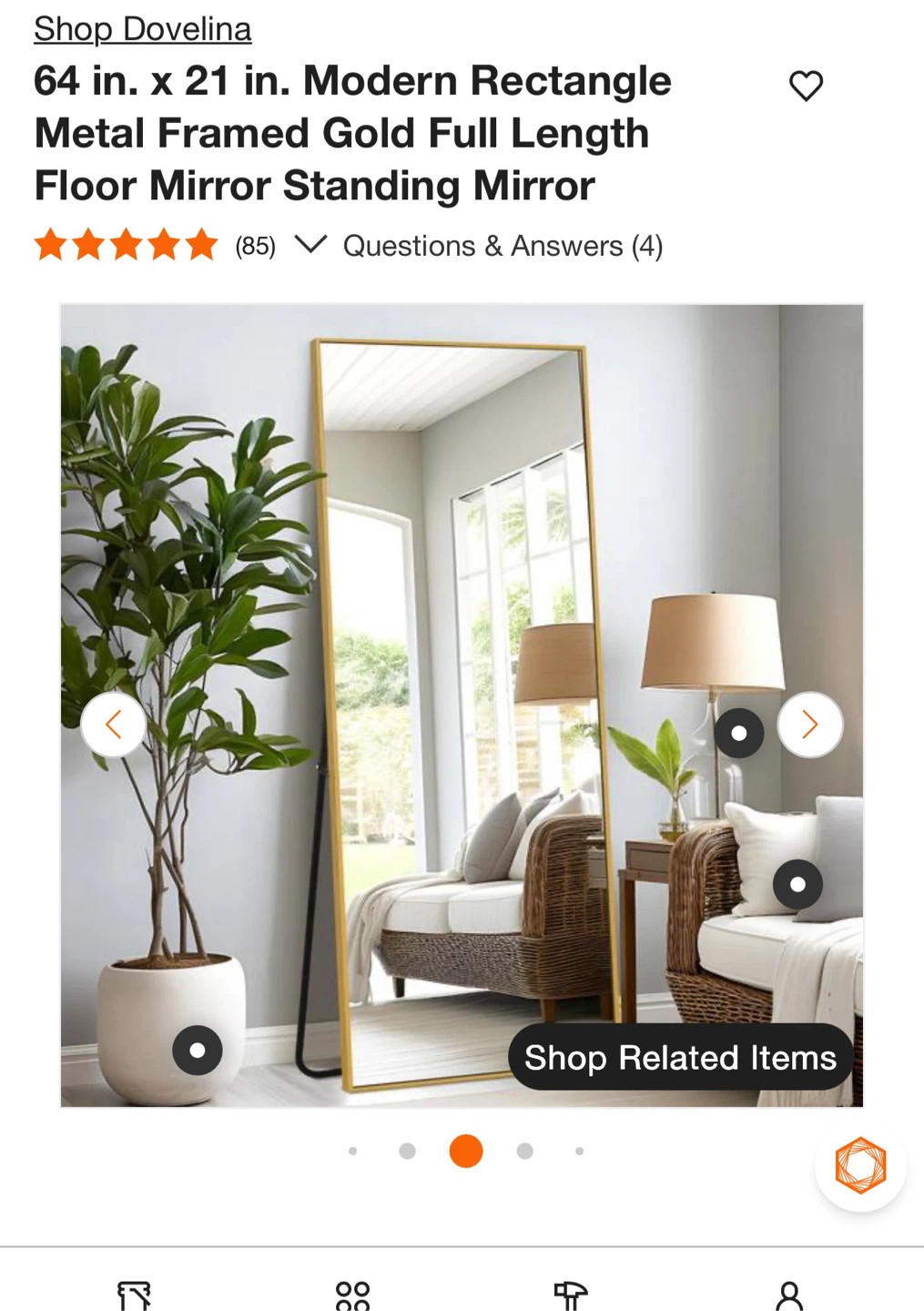 Full-Length Gold Frame Standing Mirror - photo 3