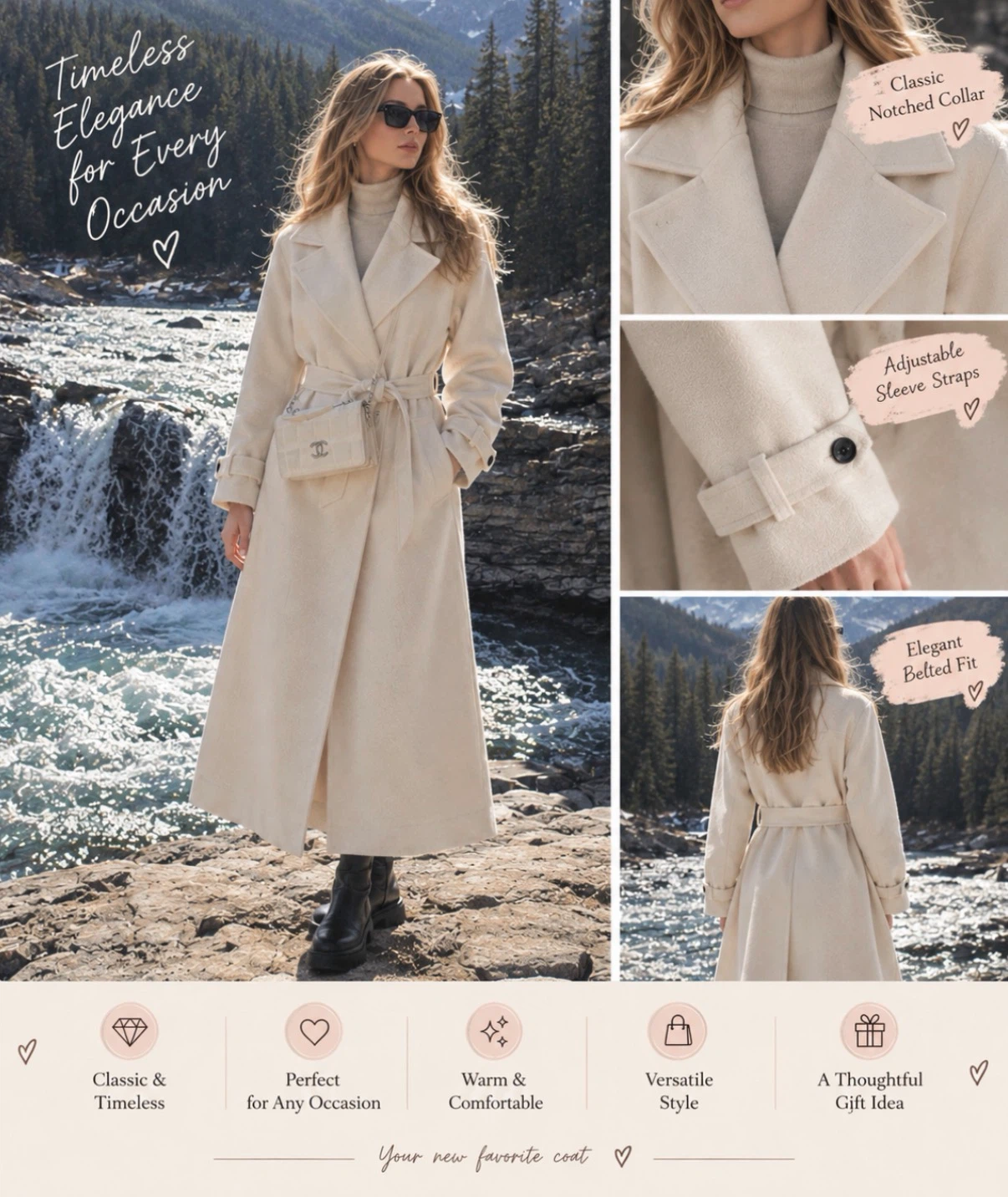 Cream Long Belted Coat