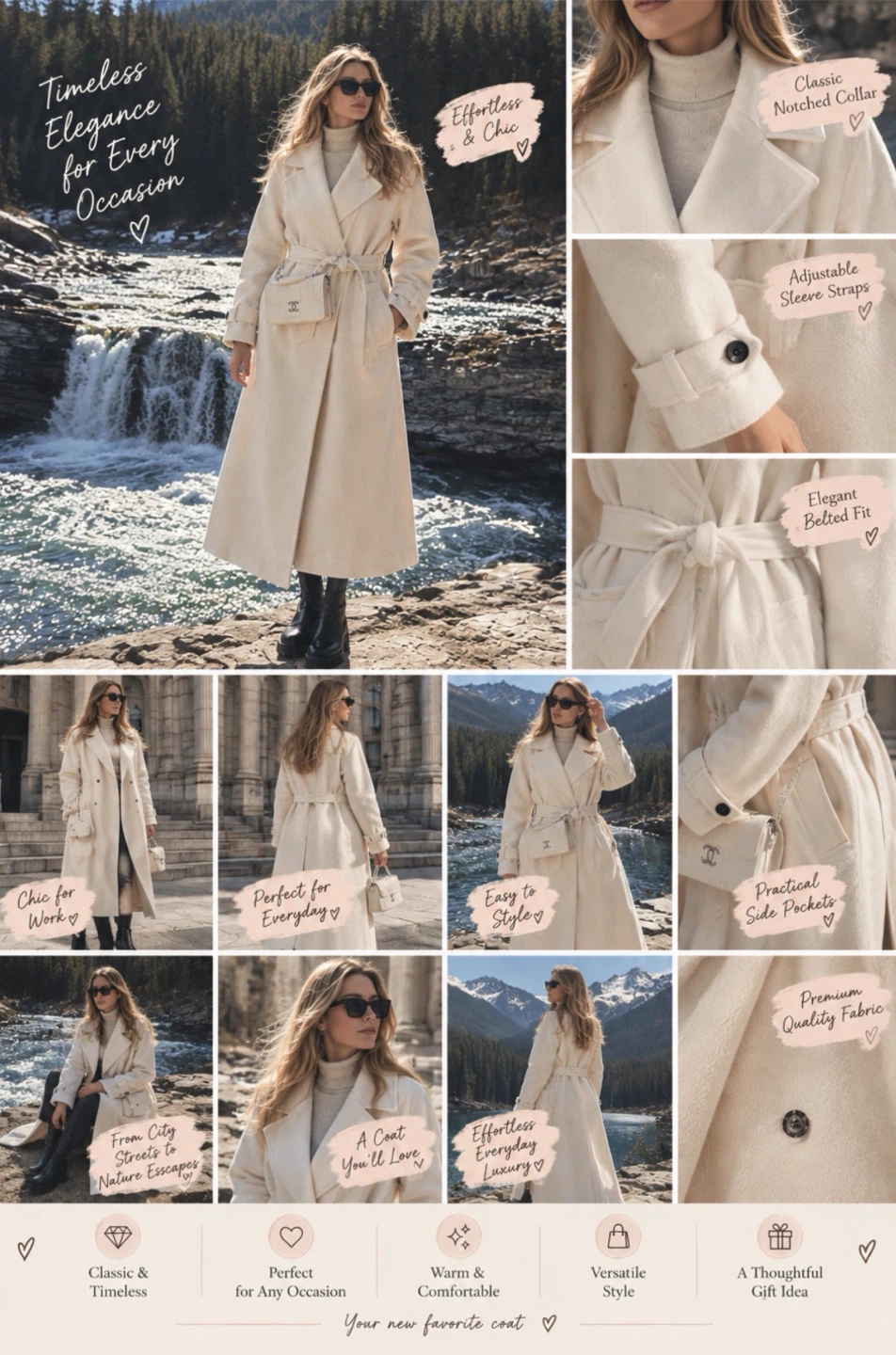 Cream Long Belted Coat - photo 3