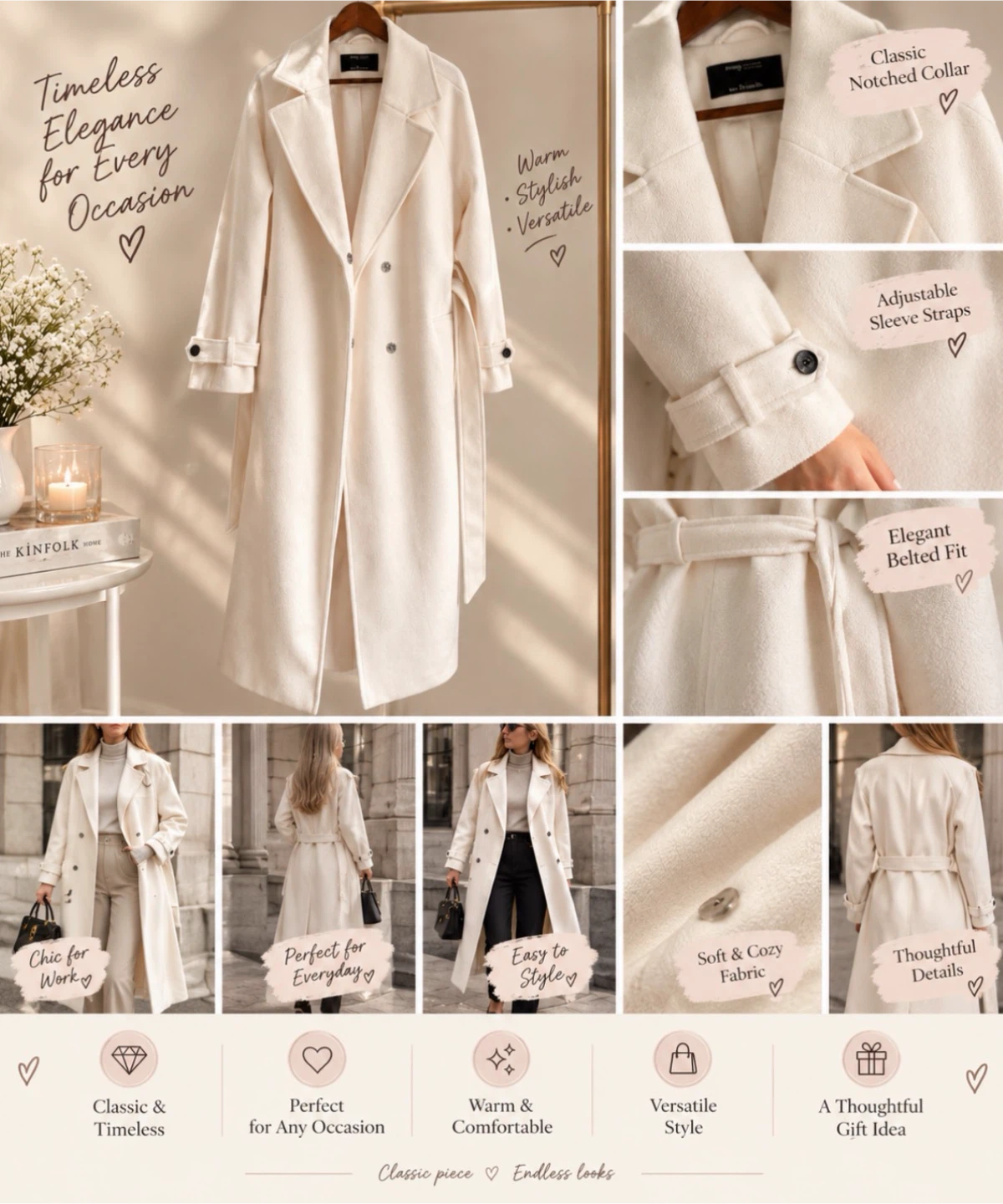 Cream Long Belted Coat - photo 2