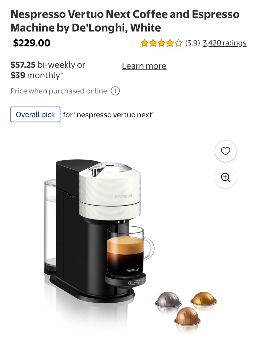 Brand New Nespresso Vertuo Next Coffee n Espresso by De’Longhi