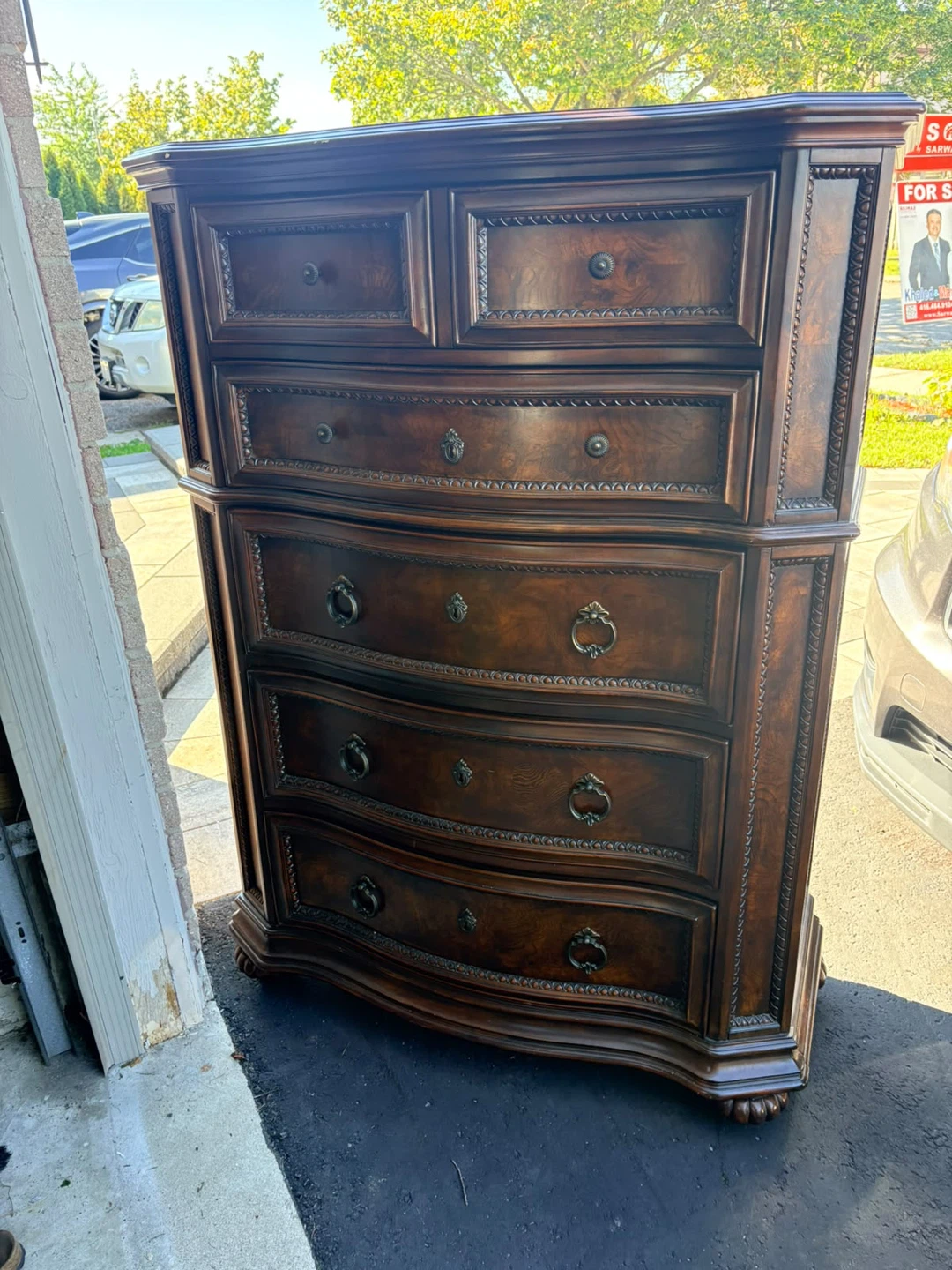 Traditional Dark Wood Tall Chest of Drawers