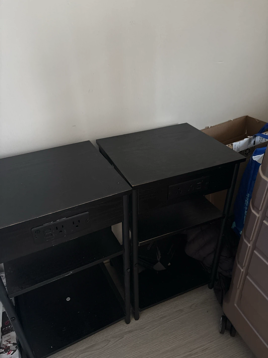 Set of Two Black Bedside Tables with Power Outlets