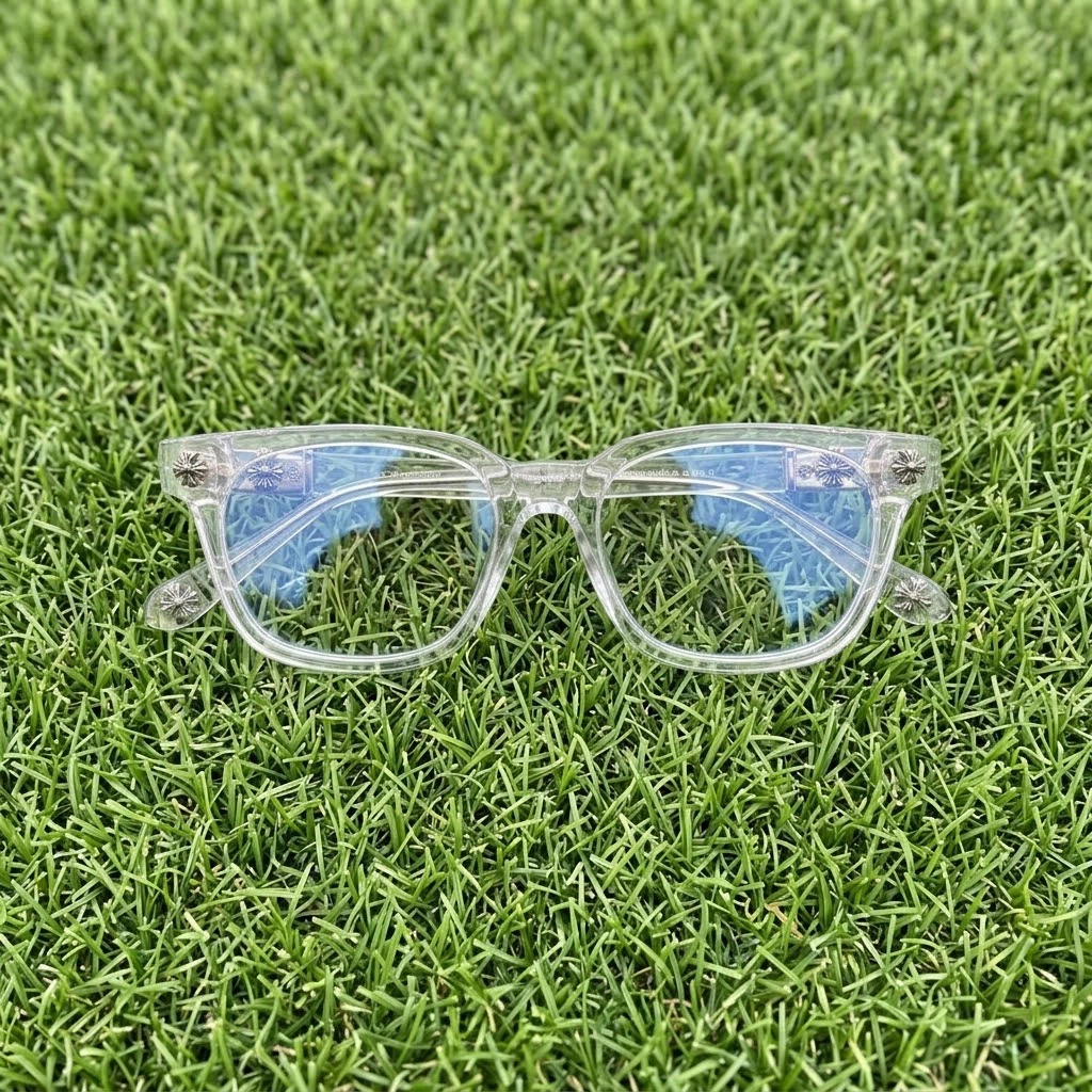 Chrome Hearts style clear frame glasses