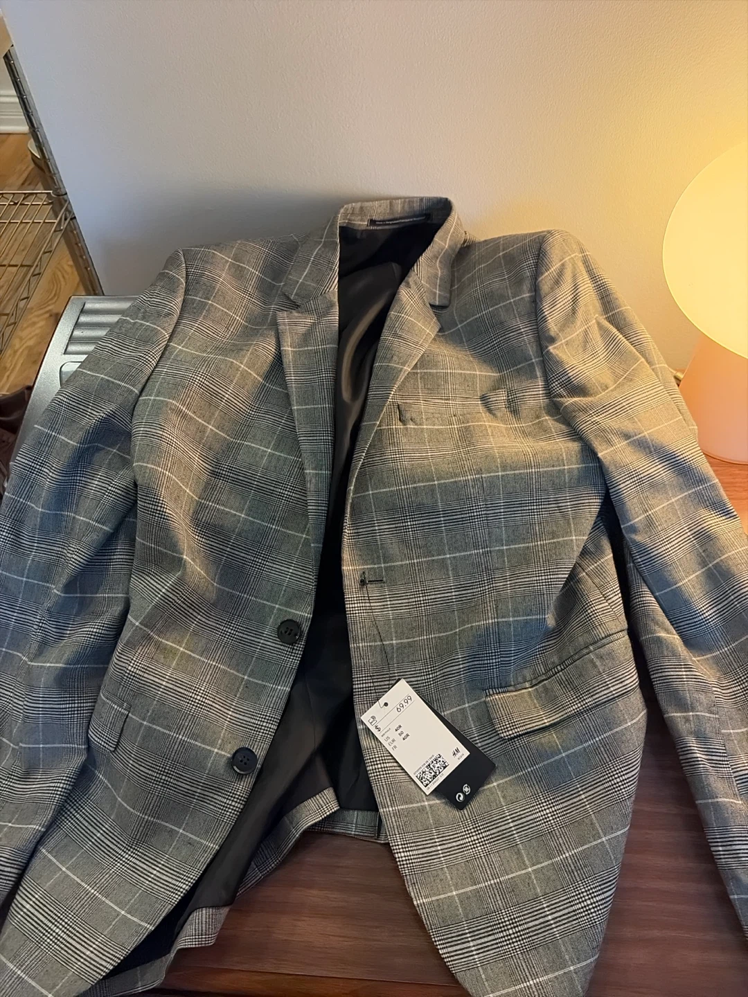 H&M Plaid Blazer Jacket Gray