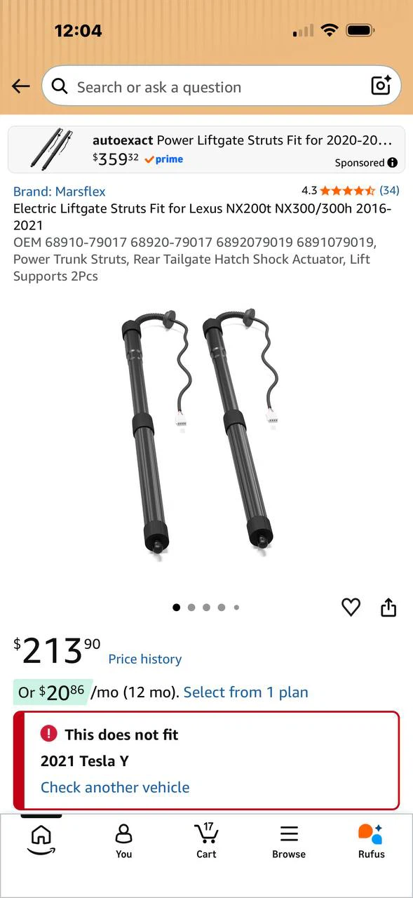 H987) Marsflex Power Liftgate Struts for Lexus NX – Pair –