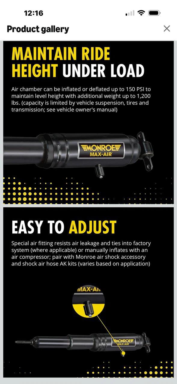 H988) Monroe Max-Air MA743 Air Adjustable Rear Shock Absor - photo 4