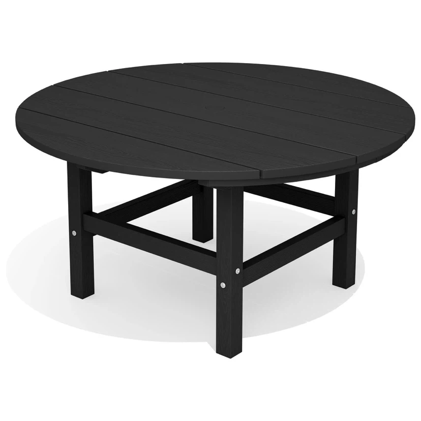 HDPE Patio Outdoor Round Coffee Table, X-shaped