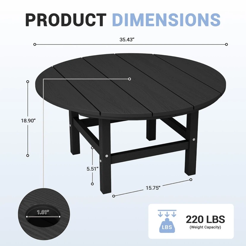 HDPE Patio Outdoor Round Coffee Table, X-shaped - photo 5