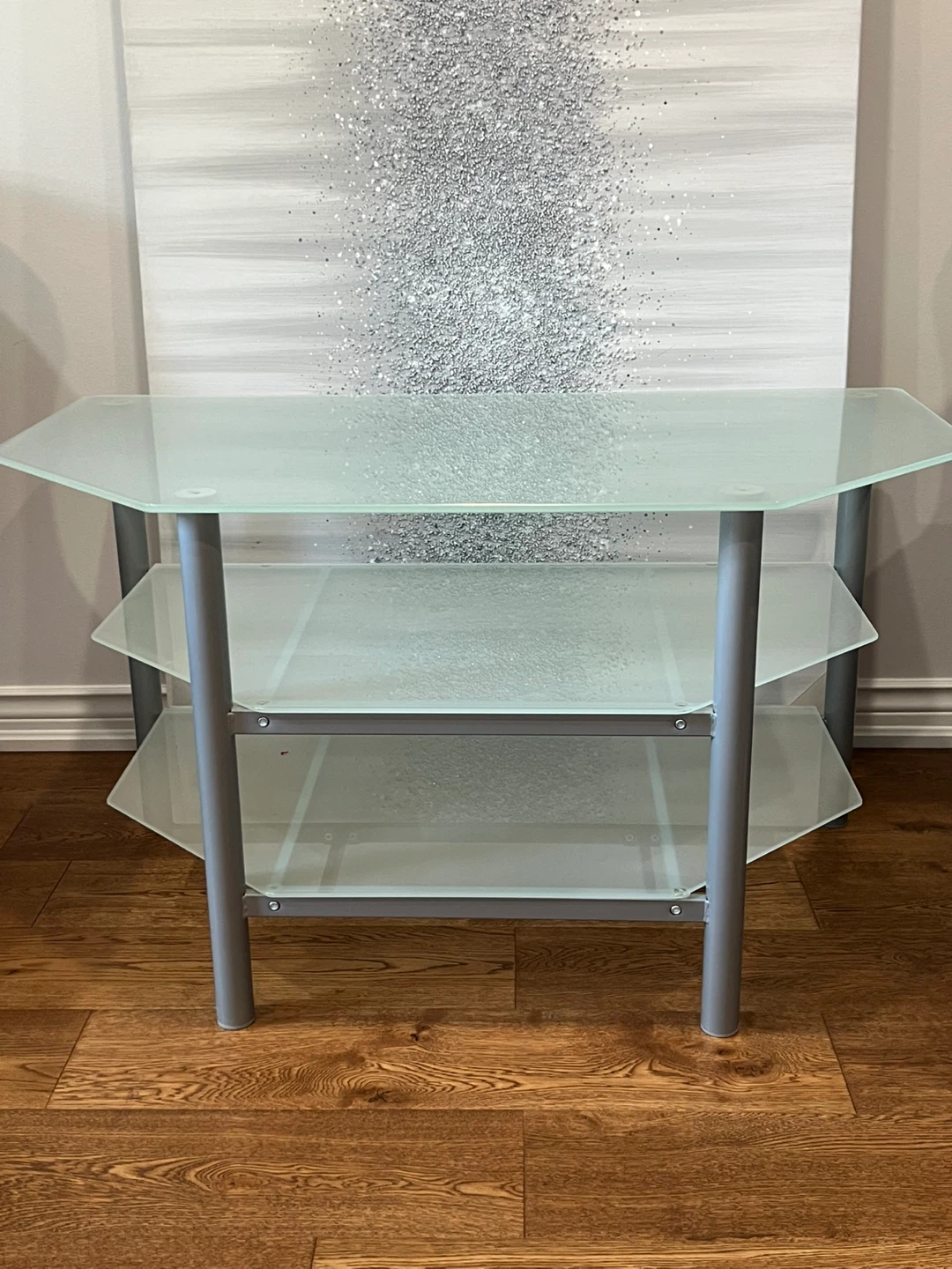 Glass and Silver Metal Media Console
