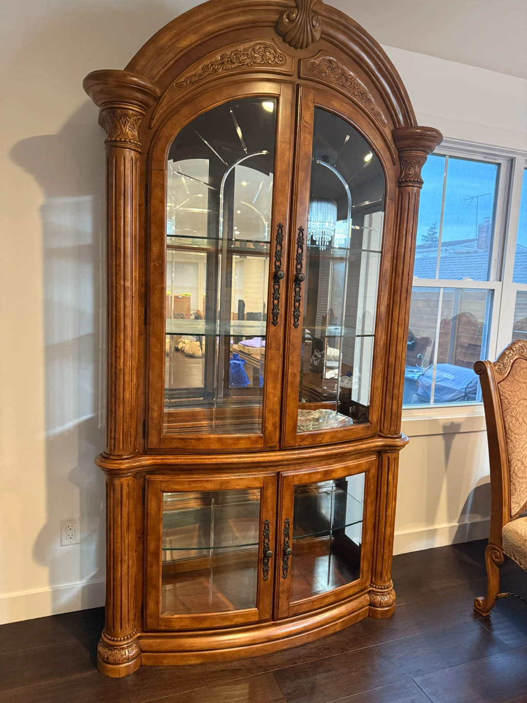 Traditional Wood and Glass Corner Curio Cabinet