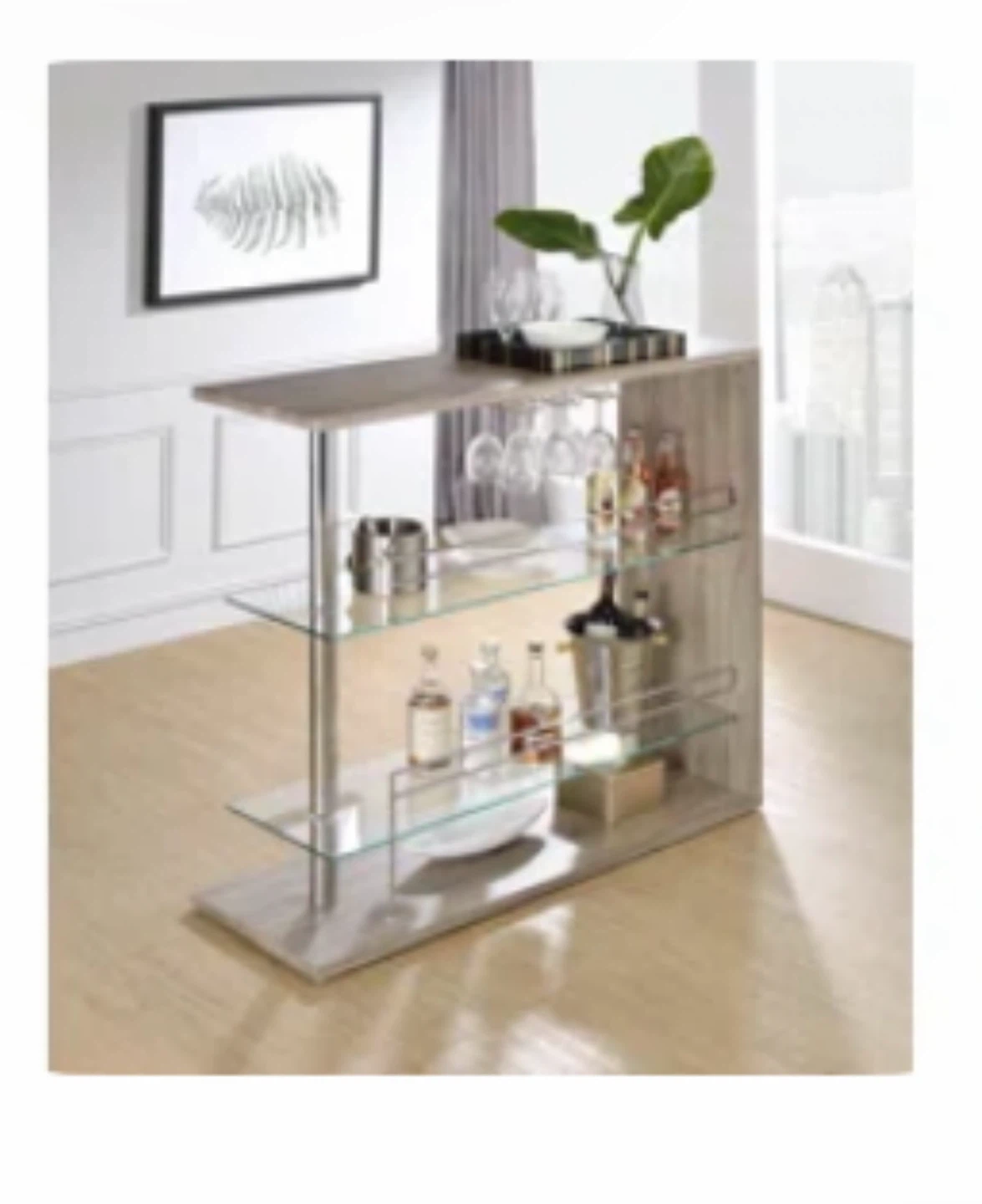 Modern Glass and solid Wood Home Bar