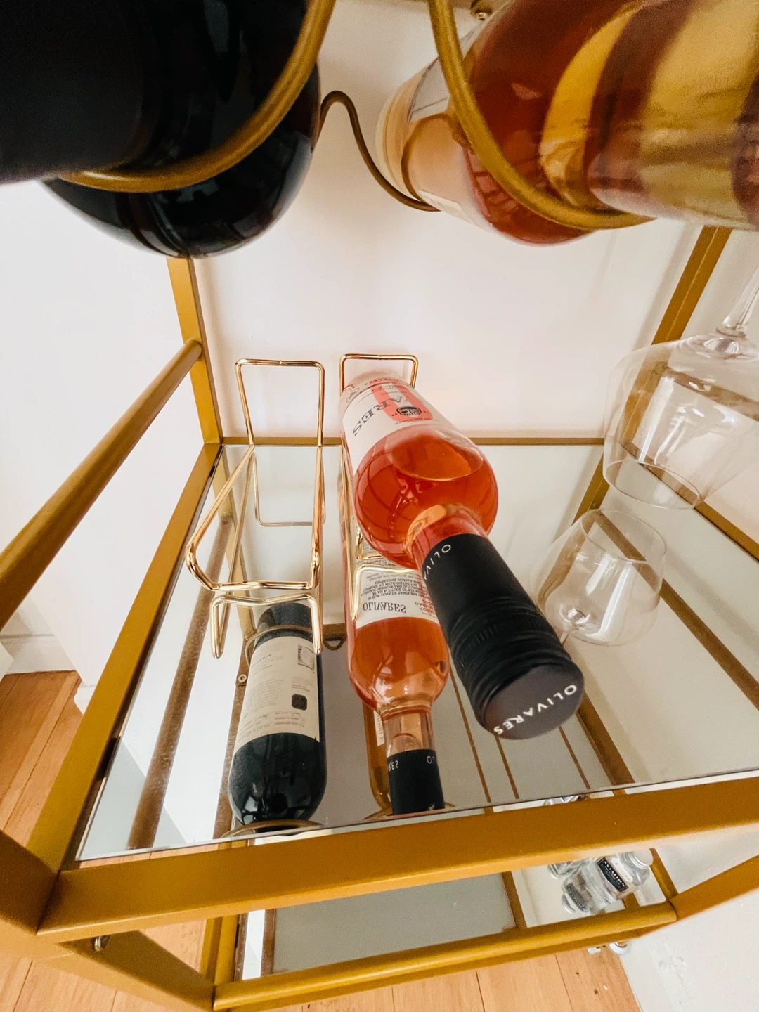 Gold Metal Bar Cart with Mirrored Shelves - photo 3