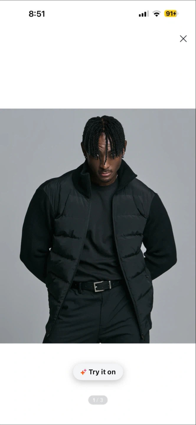 Korean Black Knit Puffer Jacket - photo 2