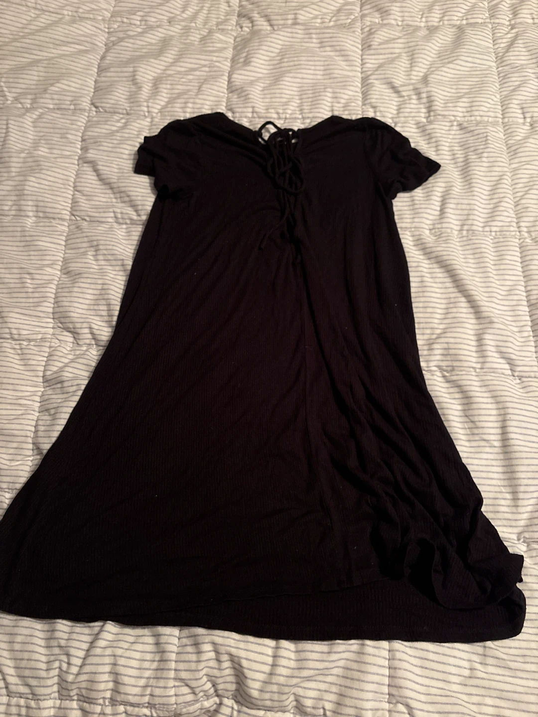 Black Lace-Up Back T-Shirt Dress