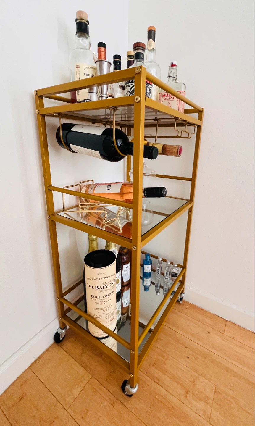 Gold Metal Bar Cart with Mirrored Shelves - photo 2
