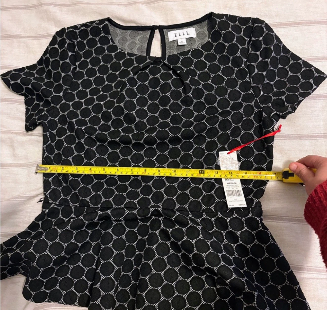 ELLE Black and White Polka Dot Peplum Top - photo 4