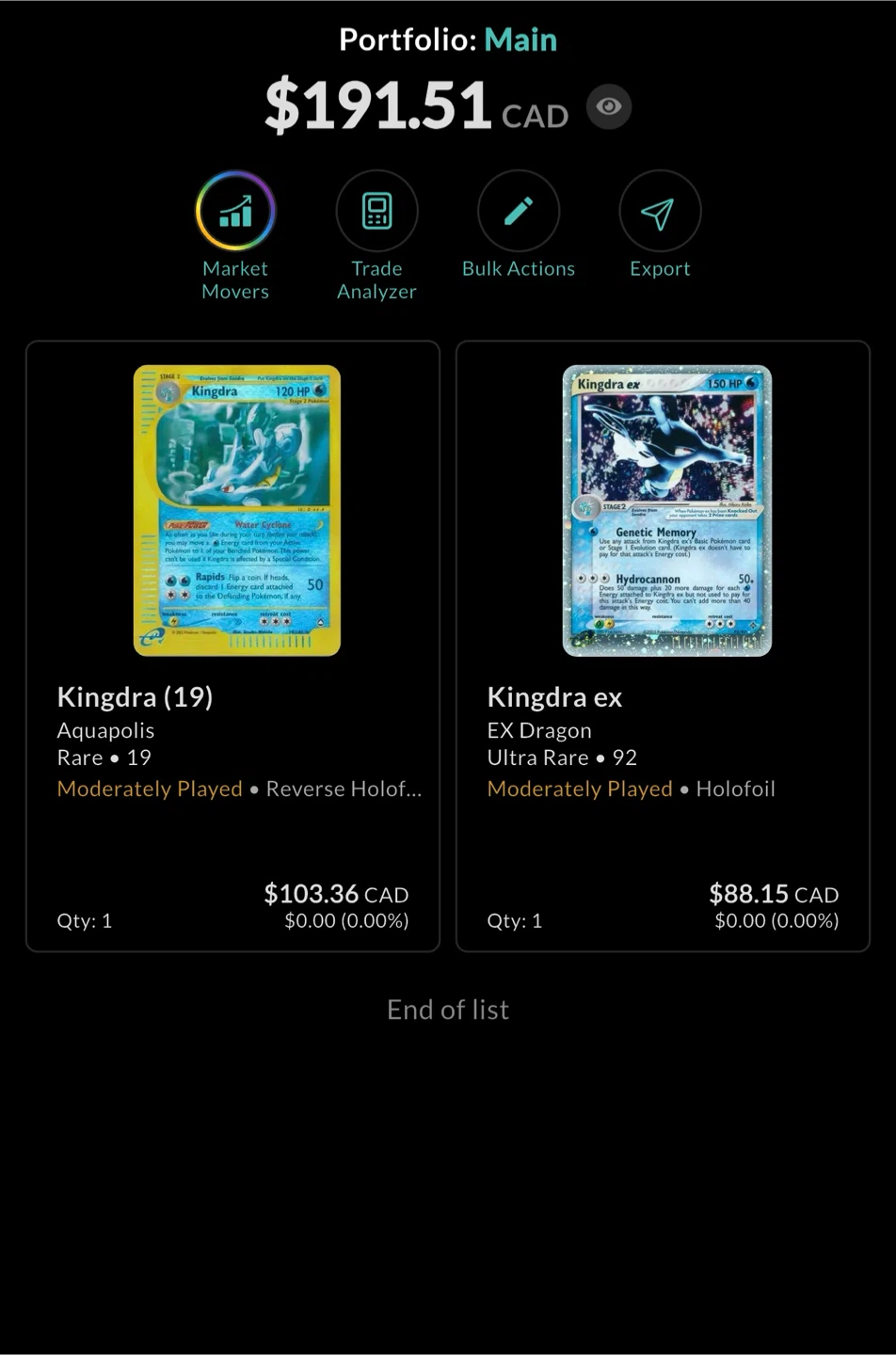 Kingdra Aquapolis and Kingdra ex EX Dragon Cards